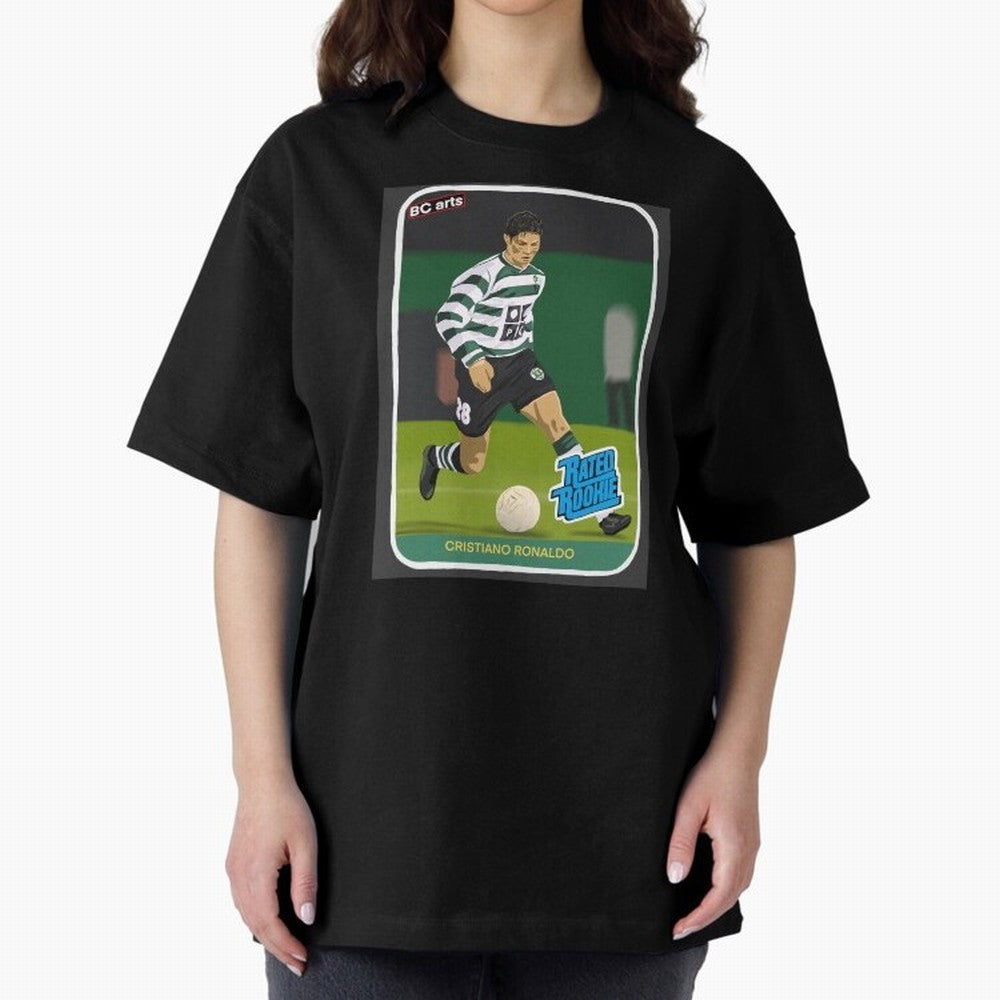 Sporting Lisbon Cristiano Ronaldo Rookie Card Artwork Oversized T-Shirt Experience the FIFA World Cup 2026 USA Canada Mexico Journey through Mbappe and Neymar Highlights, Germany Pride, Supporter Pride, Iconic Celebrations, Legendary Names and