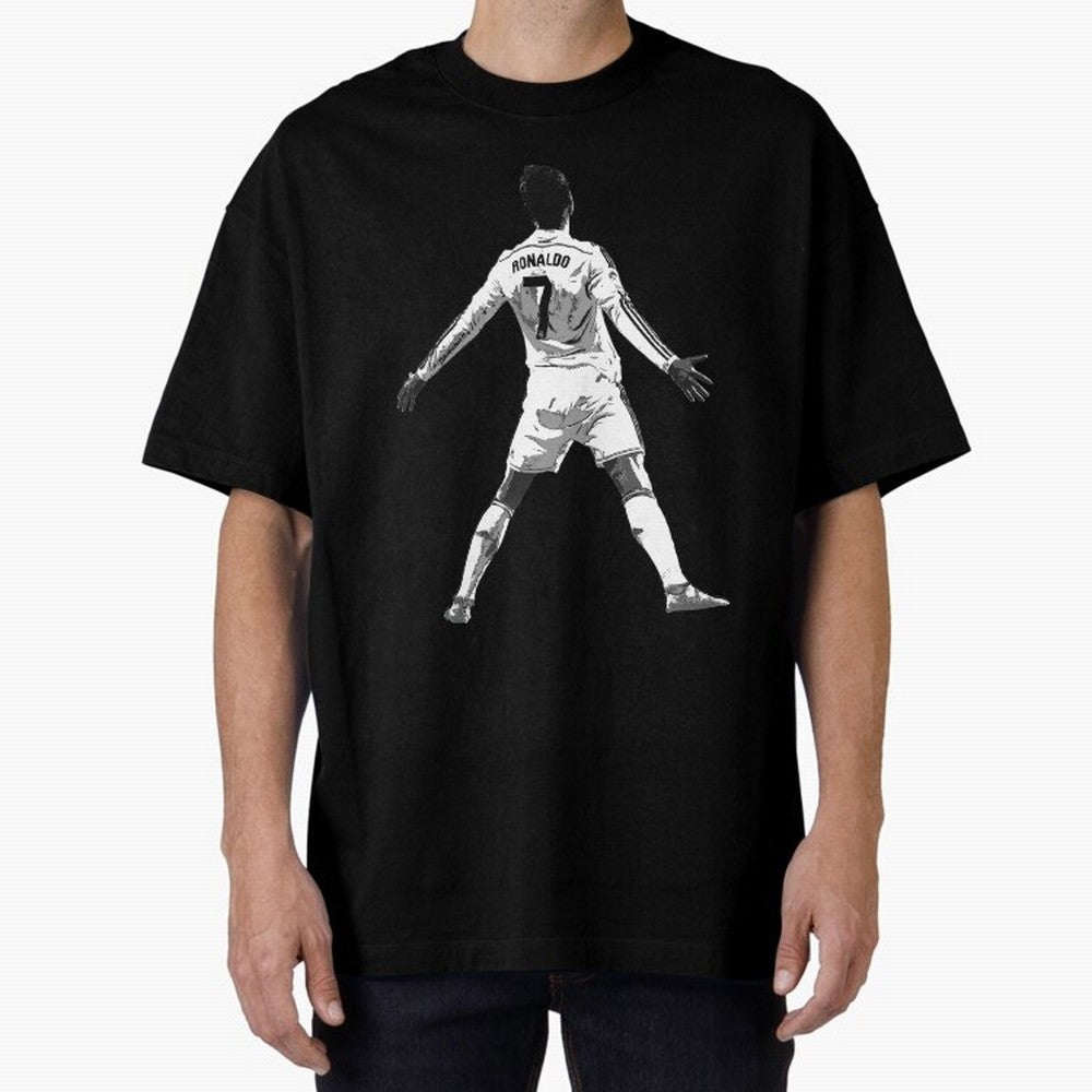 CR7 Cristiano Ronaldo Artwork - Pop Art Style Oversized T-Shirt Celebrate Golden Goal Energy in Global Football Passion for FIFA World Cup 2026, Highlighting Mbappe, Spain and Netherlands, Retro Football Energy, Iconic Rivalries, Trophy Chase Drama