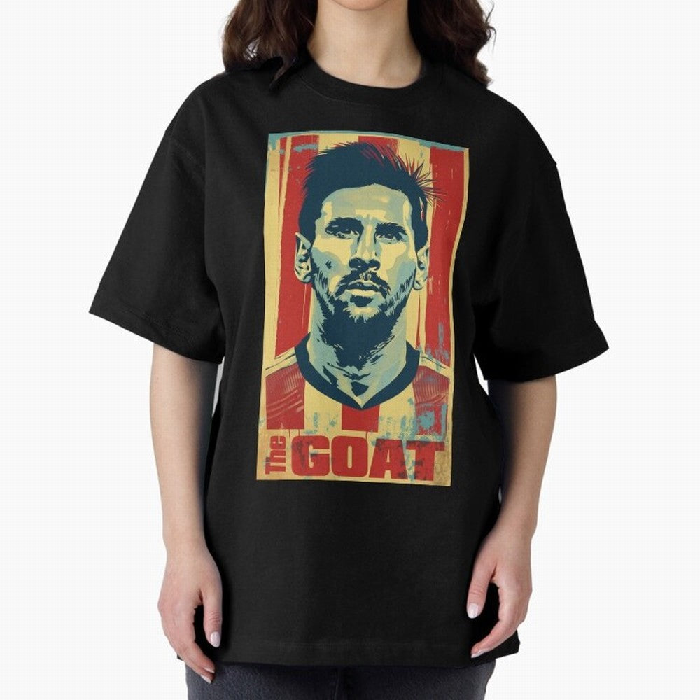 Messi The GOAT Graphic poster design Oversized T-Shirt Bring Trophy Dreams to FIFA World Cup 2026 USA Canada Mexico for Fans of Mbappe and Germany, Bringing Champion Mindset, Group Stage Buzz, Knockout Tension and Passionate Fan Culture; Perfect