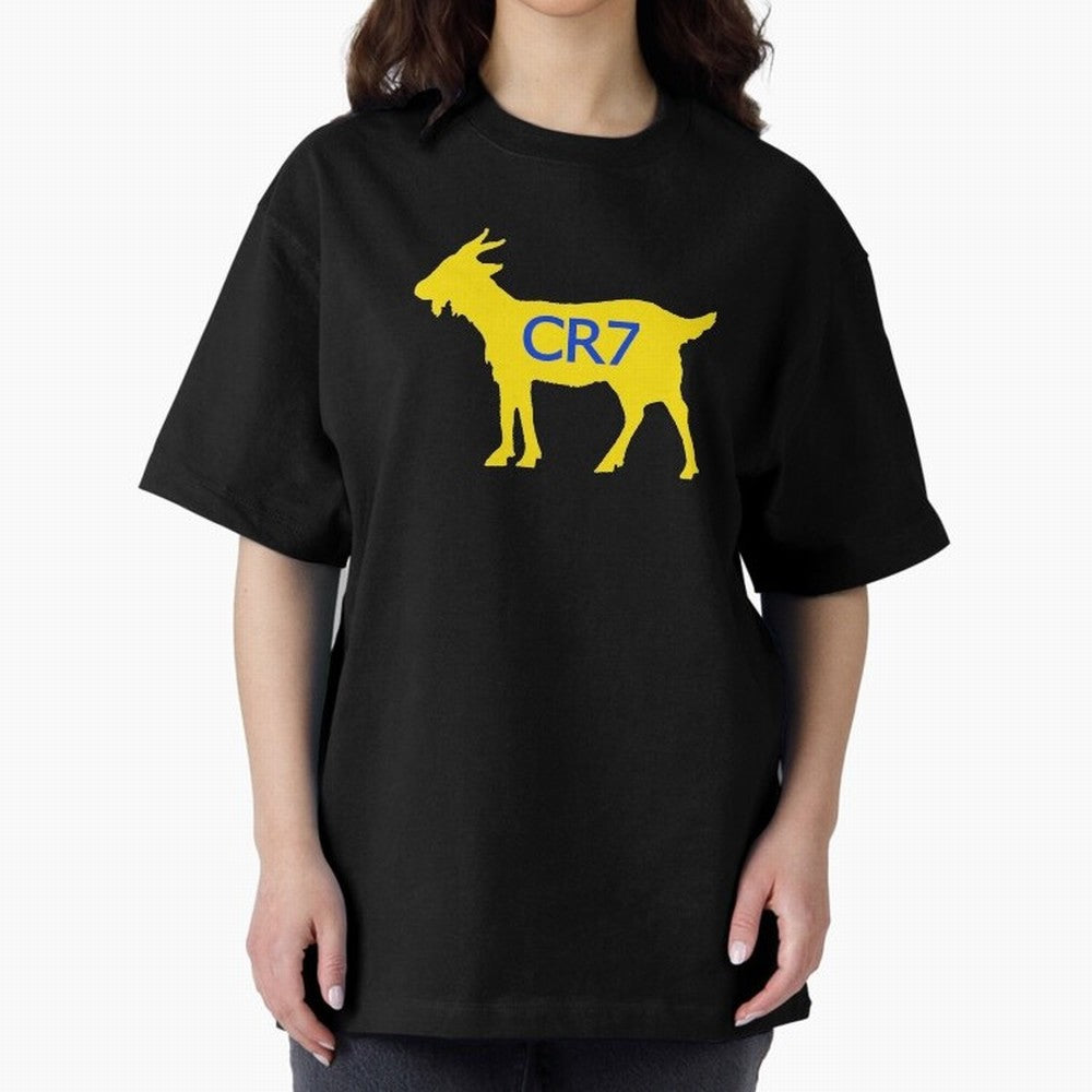 CR7 GOAT Yellow Al Nassr Oversized T-Shirt Honor Champions and Dreams in Match Day Hype around FIFA World Cup 2026, Messi, England and Germany, Vintage Soccer Flavor, Modern Football Stars, National Flags and Final Night Emotion; Perfect for