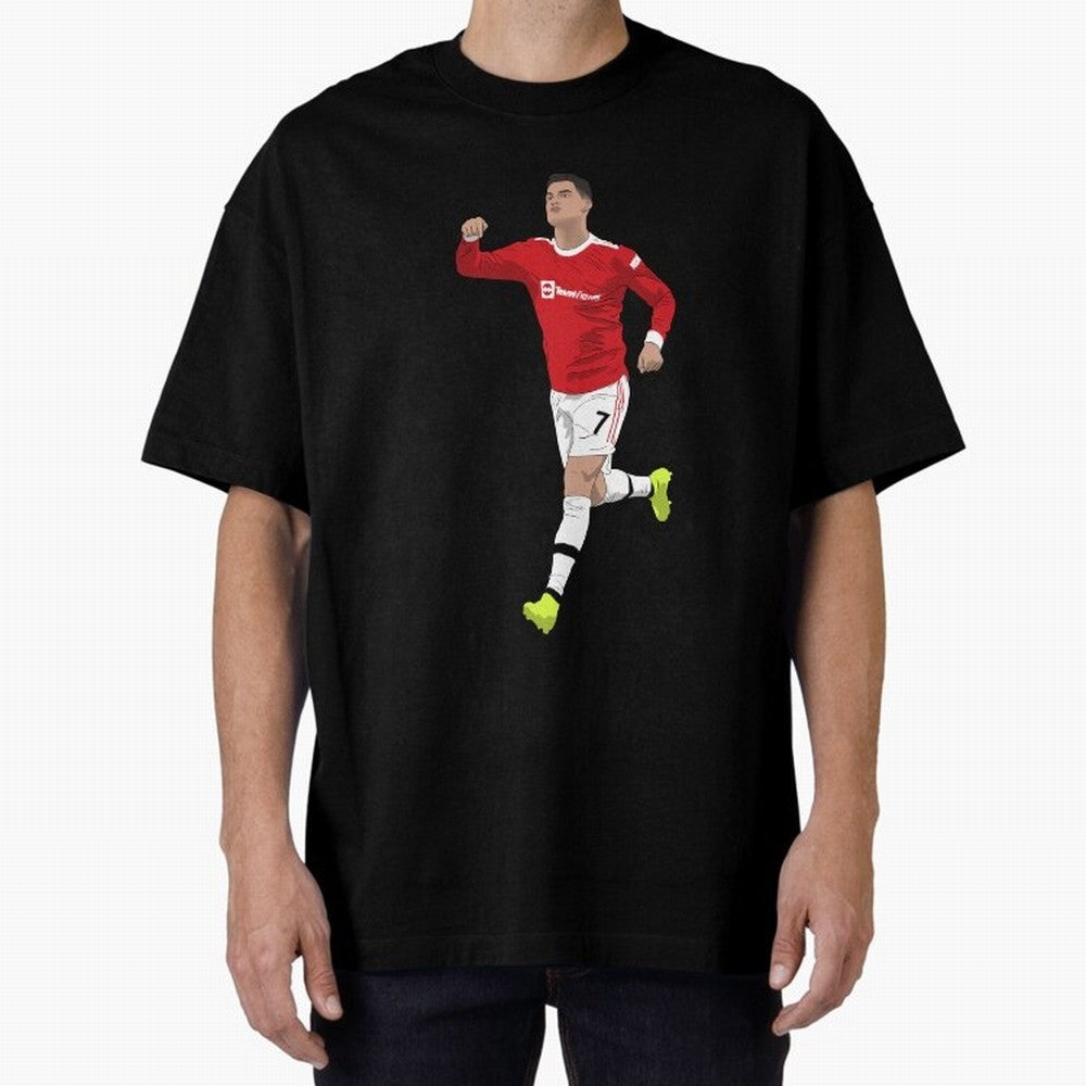 Cristiano Ronaldo Right Here Goal Celebration Oversized T-Shirt Discover FIFA World Cup 2026 for Fans of CR7 and Messi and France, Bringing Retro Football Energy, Iconic Rivalries, Trophy Chase Drama and Stadium Atmosphere; Built for Supporters