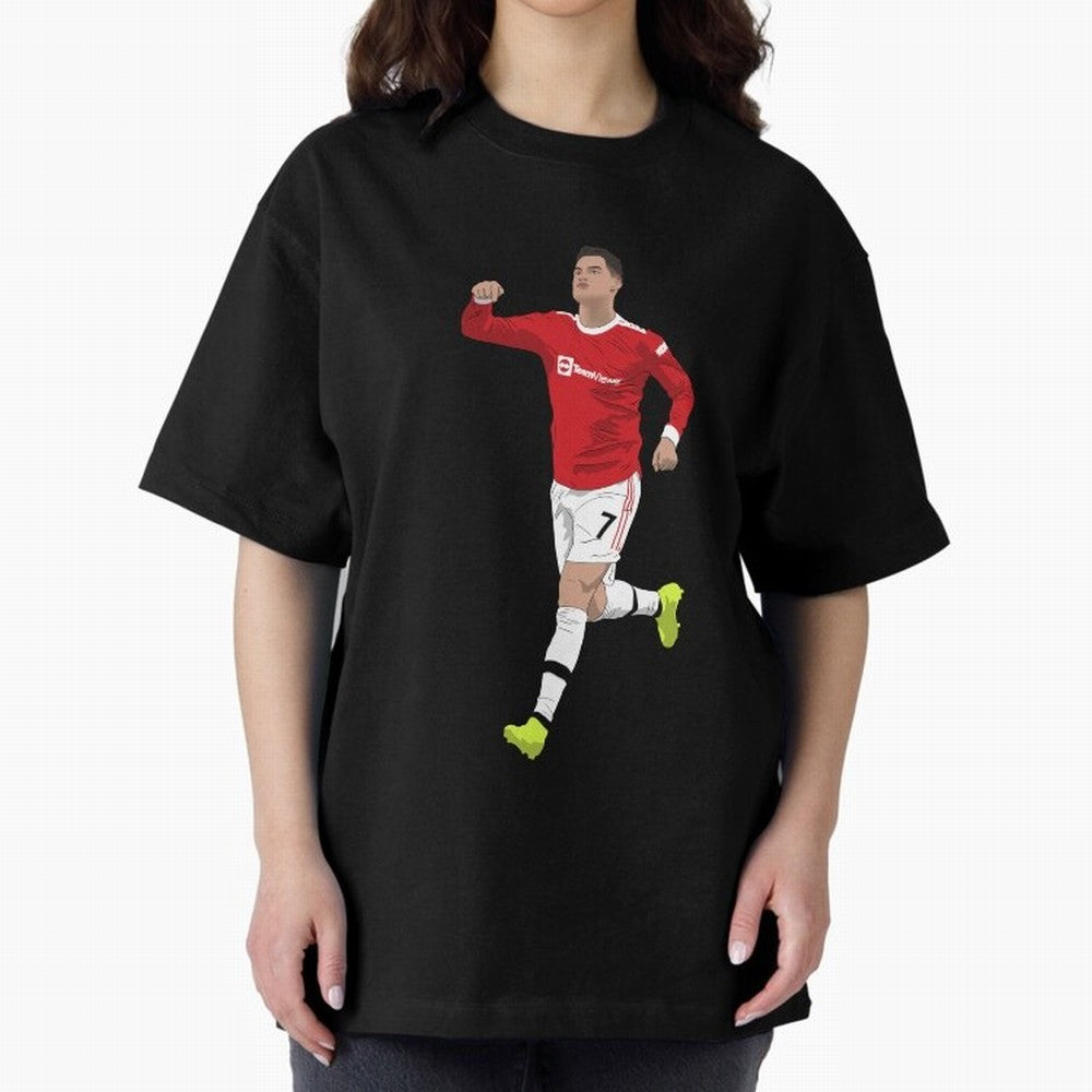 Cristiano Ronaldo Right Here Goal Celebration Oversized T-Shirt Discover FIFA World Cup 2026 for Fans of CR7 and Messi and France, Bringing Retro Football Energy, Iconic Rivalries, Trophy Chase Drama and Stadium Atmosphere; Built for Supporters