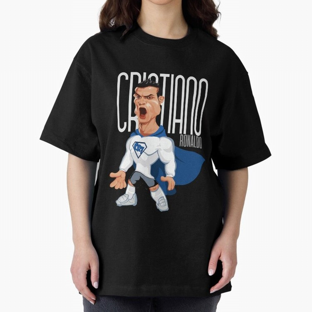 Commic Caricature of Cristiano Ronaldino 'CR7' Oversized T-Shirt Wear the Spirit of FIFA World Cup 2026 Driven by Messi and Cristiano Ronaldo, England, France and Netherlands Energy, Football History, Final Match Energy, Crowd Noise and Once in a