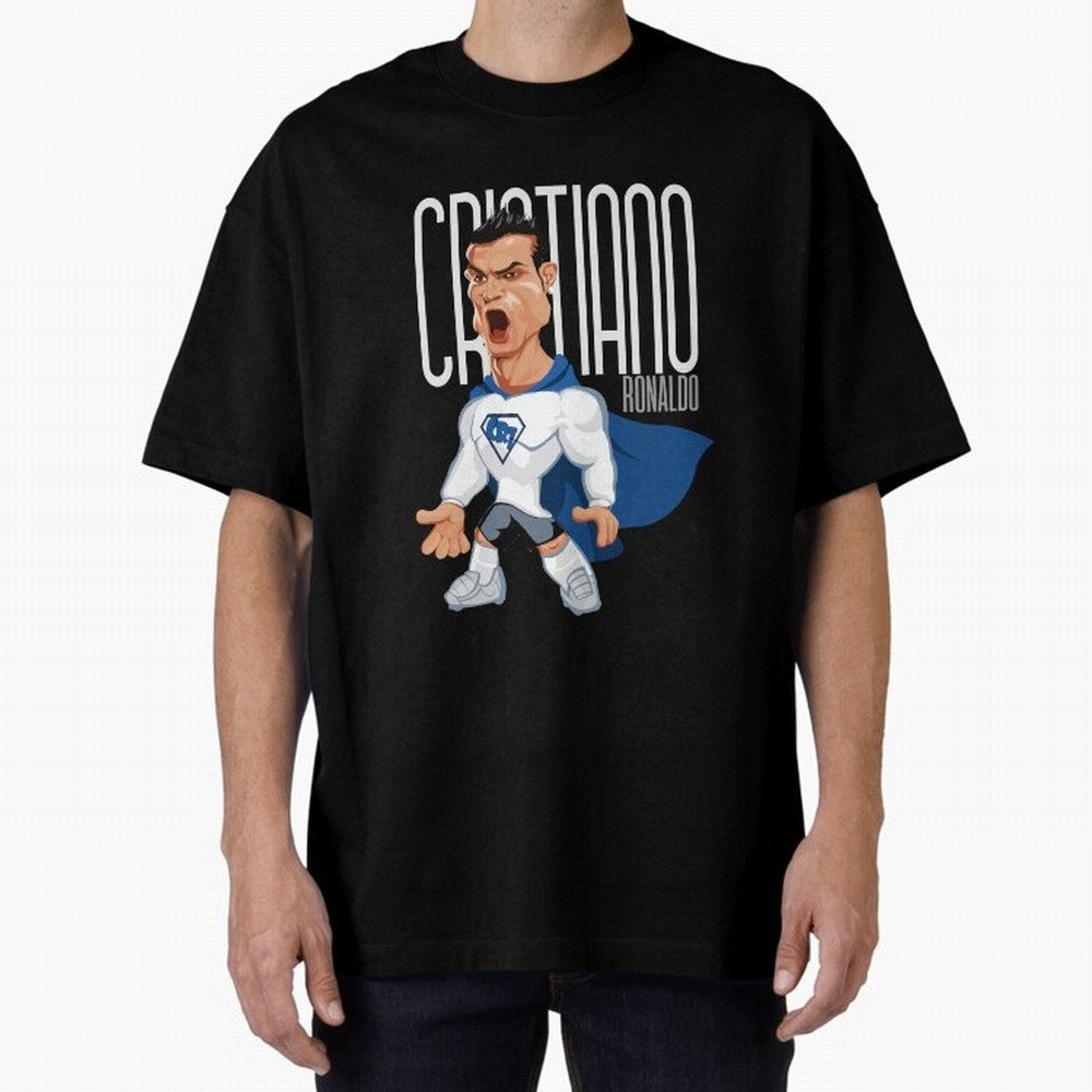 Commic Caricature of Cristiano Ronaldino 'CR7' Oversized T-Shirt Wear the Spirit of FIFA World Cup 2026 Driven by Messi and Cristiano Ronaldo, England, France and Netherlands Energy, Football History, Final Match Energy, Crowd Noise and Once in a