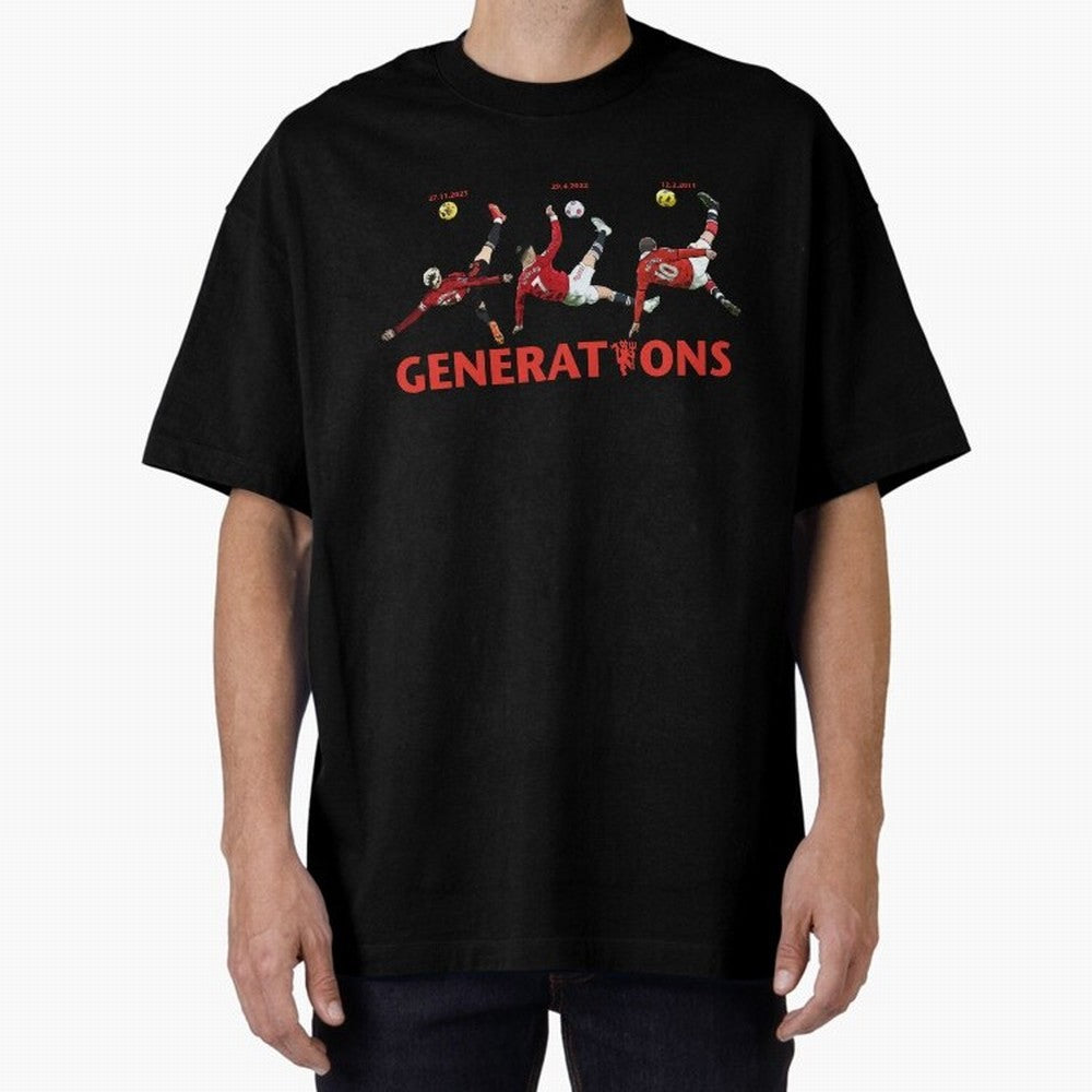 Generations of Manchester United Oversized T-Shirt Honor Match Day Hype around FIFA World Cup 2026, Haaland and Mbappe, France, Sports Nostalgia, International Competition, Famous Players and Unforgettable Victories; Perfect for Fans, Collectors,