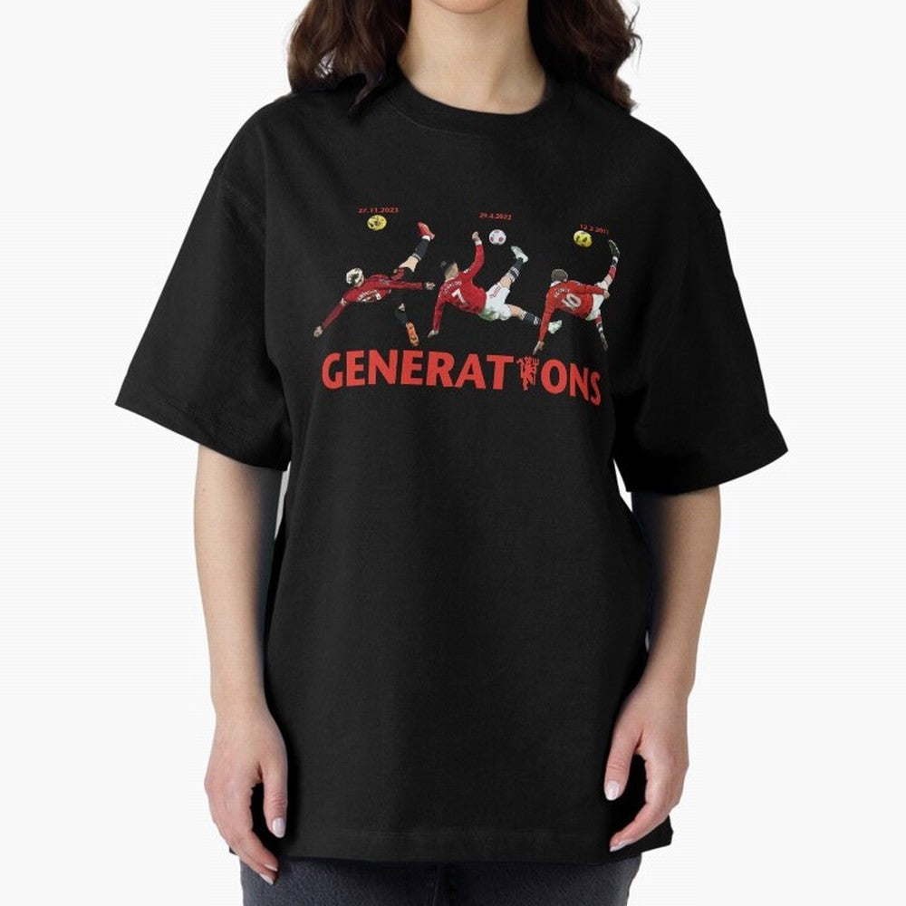 Generations of Manchester United Oversized T-Shirt Honor Match Day Hype around FIFA World Cup 2026, Haaland and Mbappe, France, Sports Nostalgia, International Competition, Famous Players and Unforgettable Victories; Perfect for Fans, Collectors,