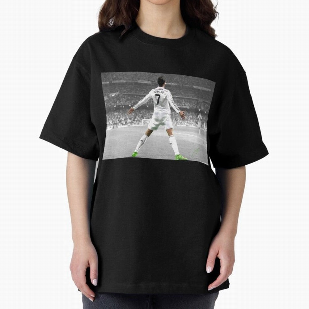 Cristiano Ronaldo 7 Oversized T-Shirt Honor Football Greatness during Global Football Passion for FIFA World Cup 2026 USA Canada Mexico, Inspired by Cristiano Ronaldo, Haaland and CR7, Portugal, Football Festival Excitement, Trophy Ambitions,