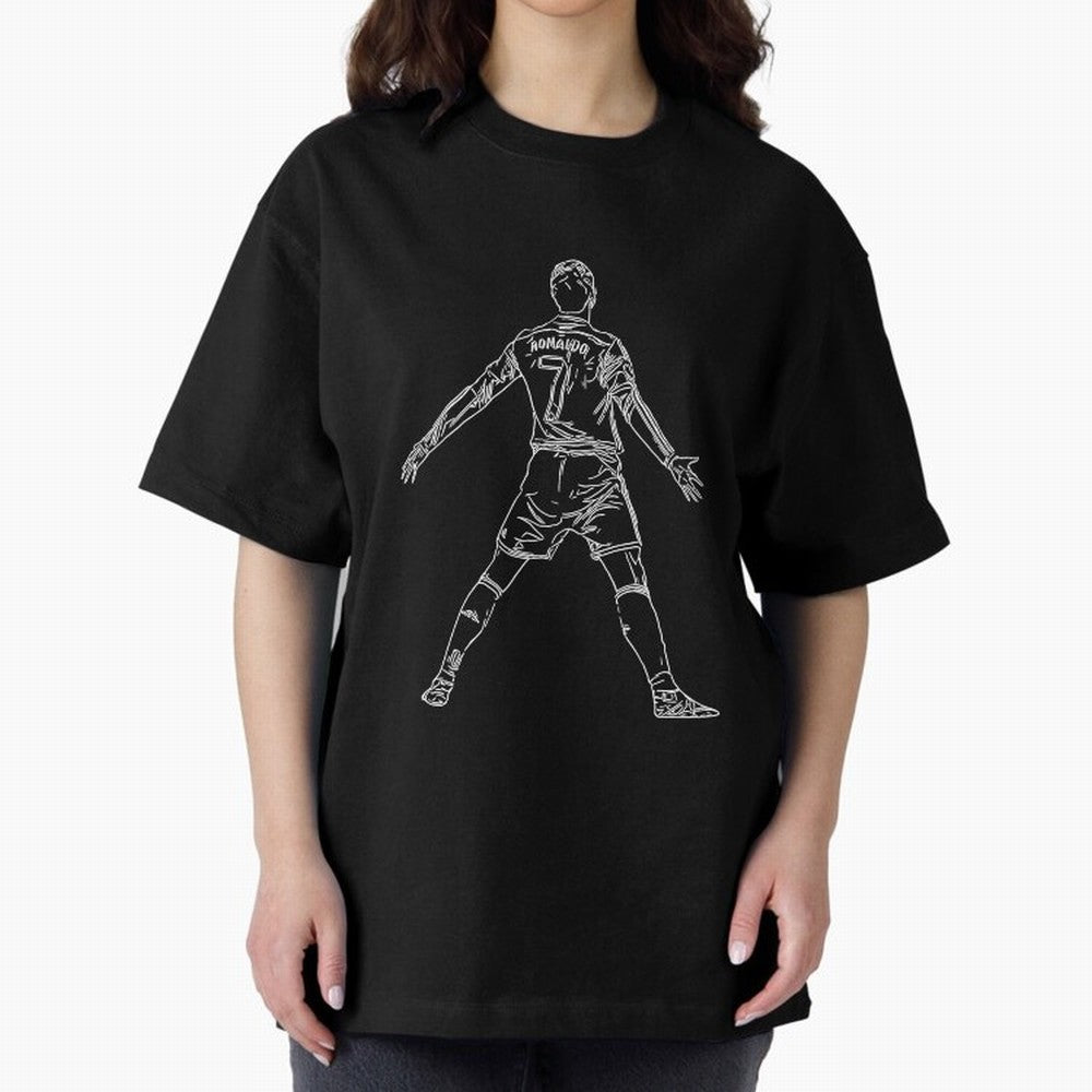 CR7 Cristiano Ronaldo Signature Celebration Siuuuuu Line Art White Oversized T-Shirt Bring Bold Fan Energy to FIFA World Cup 2026 USA Canada Mexico Spirit, with England and Germany, Messi, CR7 and Mbappe, Football History, Final Match Energy, Crowd