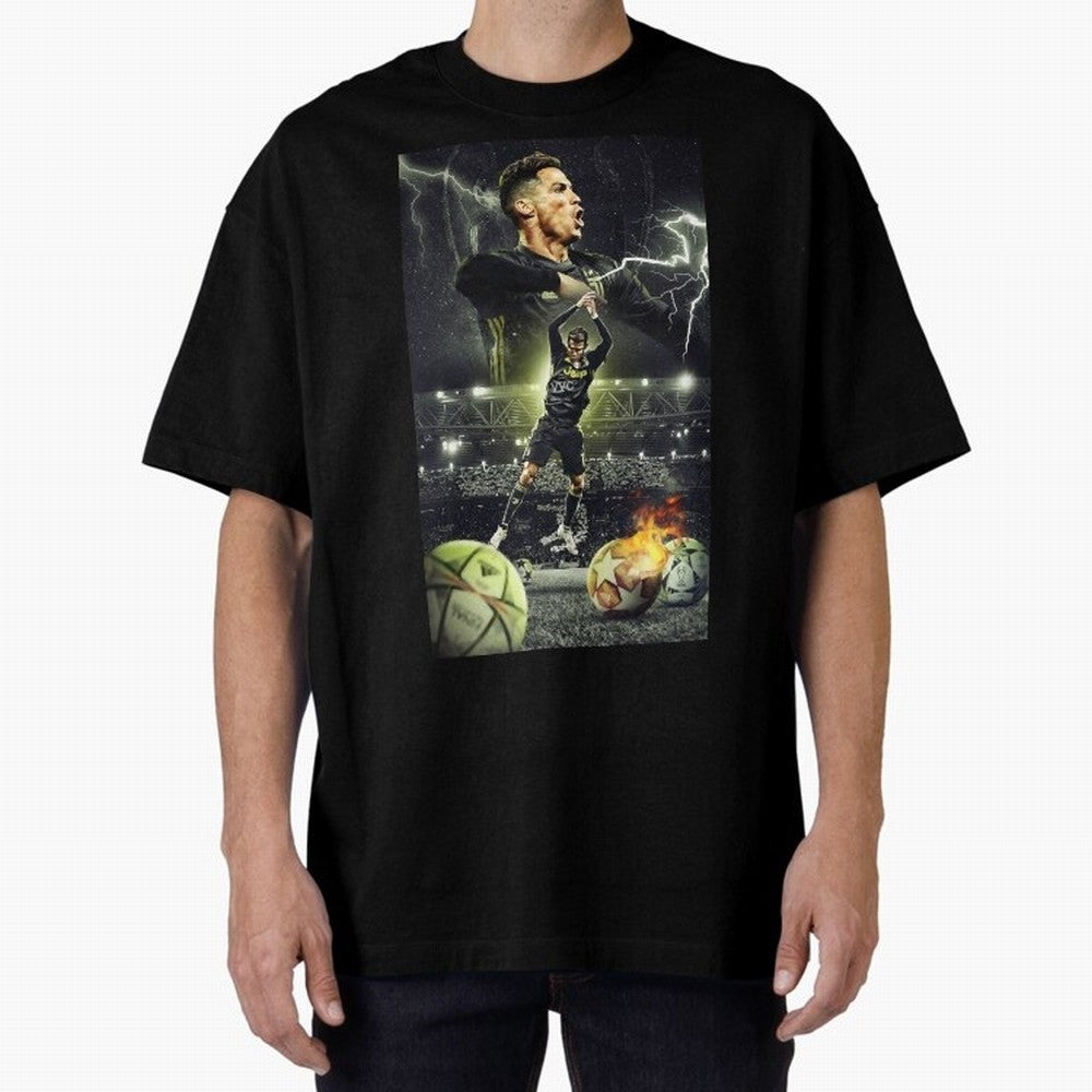 Ronaldo Illustration Oversized T-Shirt Honor Football Greatness during Match Day Hype around FIFA World Cup 2026, Mbappe, Portugal, Spain and Germany, Soccer Culture, Superstar Moments, National Team Dreams and Competitive Fire; Ideal for Fans Who