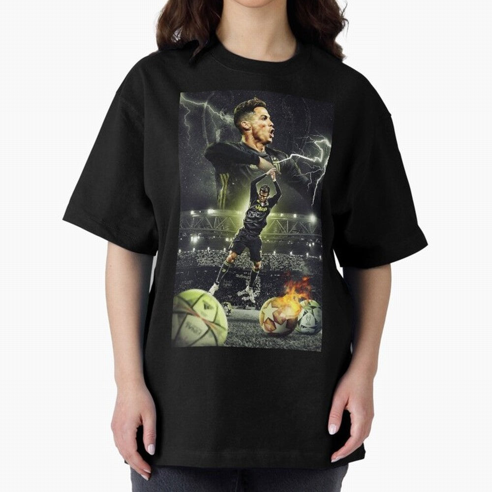 Ronaldo Illustration Oversized T-Shirt Honor Football Greatness during Match Day Hype around FIFA World Cup 2026, Mbappe, Portugal, Spain and Germany, Soccer Culture, Superstar Moments, National Team Dreams and Competitive Fire; Ideal for Fans Who