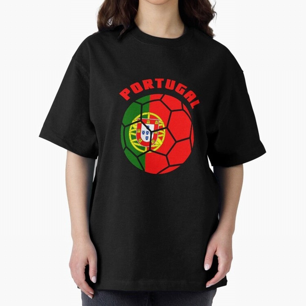 Portugal Football Soccer Ball Oversized T-Shirt Cheer for FIFA World Cup 2026 Spirit, Highlighting England, Messi, CR7 and Mbappe, Championship Spirit, Famous Goals, Roaring Crowds and International Football Unity; Perfect for Supporters Who Want