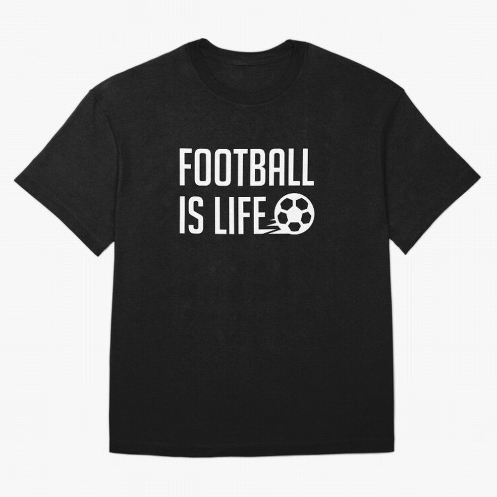 Football Is Life (Blue BG) Oversized T-Shirt Honor Football Greatness during Global Football Passion for FIFA World Cup 2026, Inspired by Messi, Neymar and Mbappe, Argentina and Brazil, Championship Spirit, Famous Goals, Roaring Crowds and