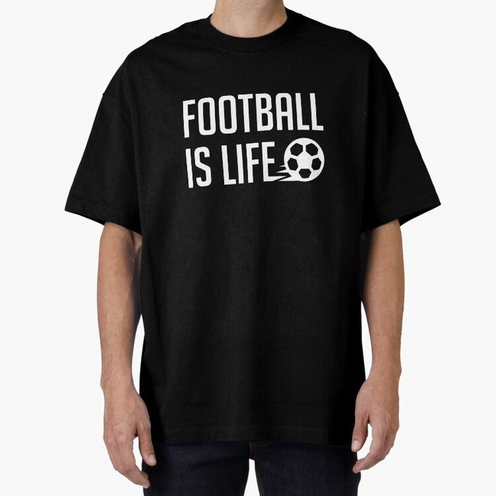 Football Is Life (Blue BG) Oversized T-Shirt Honor Football Greatness during Global Football Passion for FIFA World Cup 2026, Inspired by Messi, Neymar and Mbappe, Argentina and Brazil, Championship Spirit, Famous Goals, Roaring Crowds and