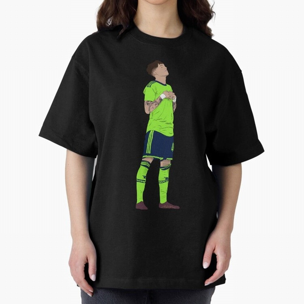 Alejandro Garnacho Ronaldo Peace Goal Celebration Oversized T-Shirt Honor Football Greatness during FIFA World Cup 2026 USA Canada Mexico with Messi, CR7 and Mbappe, Argentina, France and Brazil Energy, Championship Spirit, Famous Goals, Roaring