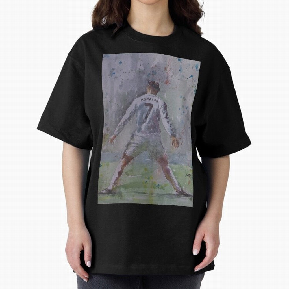 Cristiano Ronaldo - Portrait 2 Oversized T-Shirt Live the Energy of FIFA World Cup 2026 Spirit, Capturing Argentina, France and Brazil, Neymar, Retro Football Energy, Iconic Rivalries, Trophy Chase Drama and Stadium Atmosphere; Perfect for People