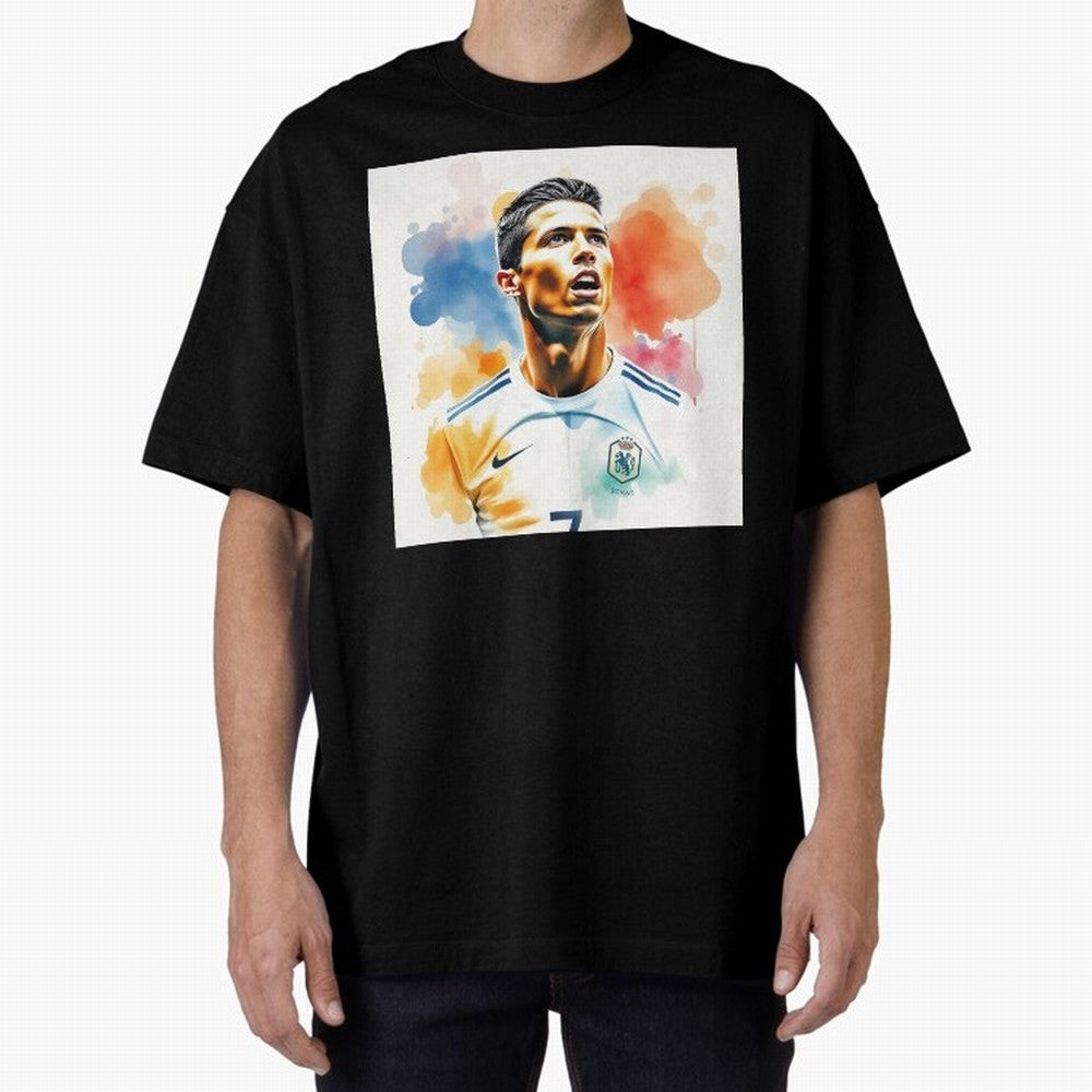 Cristiano Ronaldo Watercolor Panting Oversized T-Shirt Back Your Heroes with Match Day Hype around FIFA World Cup 2026 USA Canada Mexico, Mbappe, Portugal, Spain and Germany, Global Supporter Spirit, Legendary Goals, National Colors and Tournament