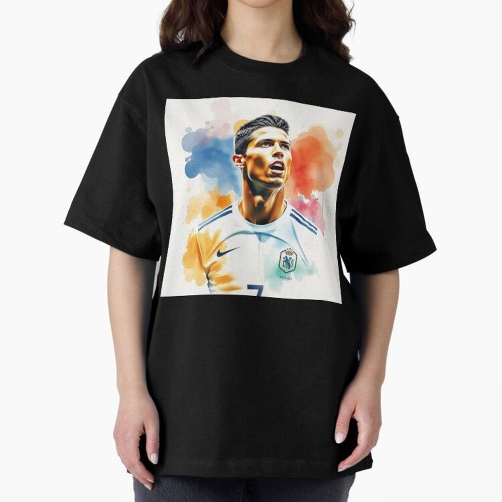 Cristiano Ronaldo Watercolor Panting Oversized T-Shirt Back Your Heroes with Match Day Hype around FIFA World Cup 2026 USA Canada Mexico, Mbappe, Portugal, Spain and Germany, Global Supporter Spirit, Legendary Goals, National Colors and Tournament