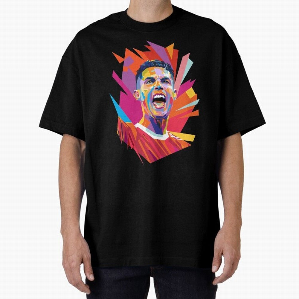 Cristiano Ronaldo Pop Art WPAP Oversized T-Shirt Celebrate the Road through FIFA World Cup 2026 Group Stage Spirit, Centered on England and Germany, CR7 and Messi, Vintage Soccer Flavor, Modern Football Stars, National Flags and Final Night