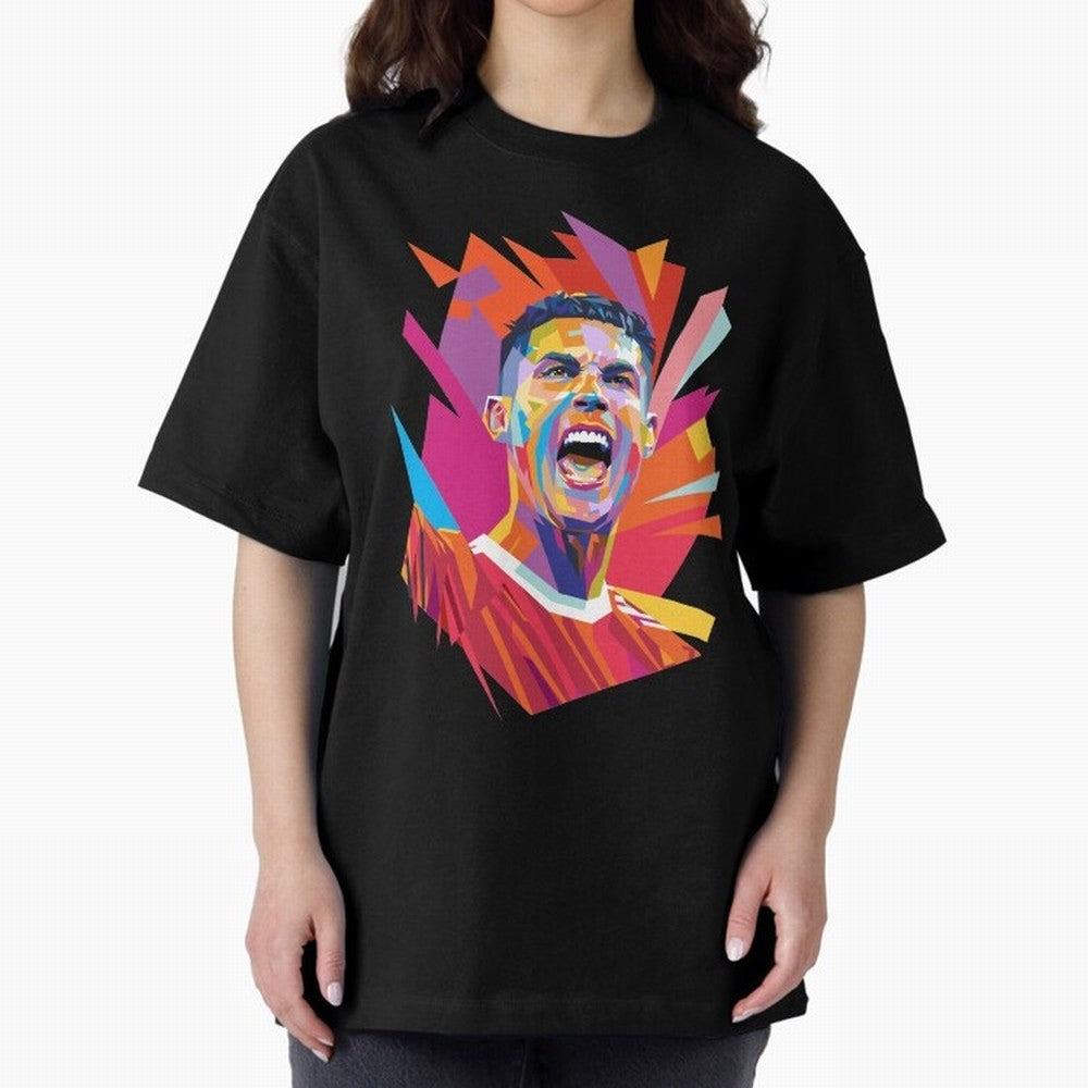 Cristiano Ronaldo Pop Art WPAP Oversized T-Shirt Celebrate the Road through FIFA World Cup 2026 Group Stage Spirit, Centered on England and Germany, CR7 and Messi, Vintage Soccer Flavor, Modern Football Stars, National Flags and Final Night