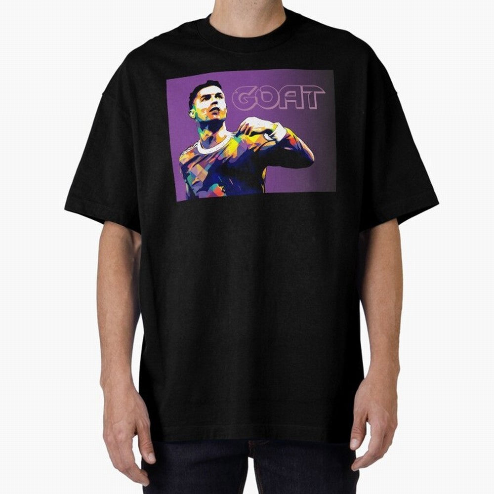 Cristiano Ronaldo Goat Popart Oversized T-Shirt Bring International Match Energy to FIFA World Cup 2026 for Fans of Messi, CR7 and Mbappe and Spain, Bringing Stadium Memories, Football Loyalty, International Chants and Championship Tradition; Ideal