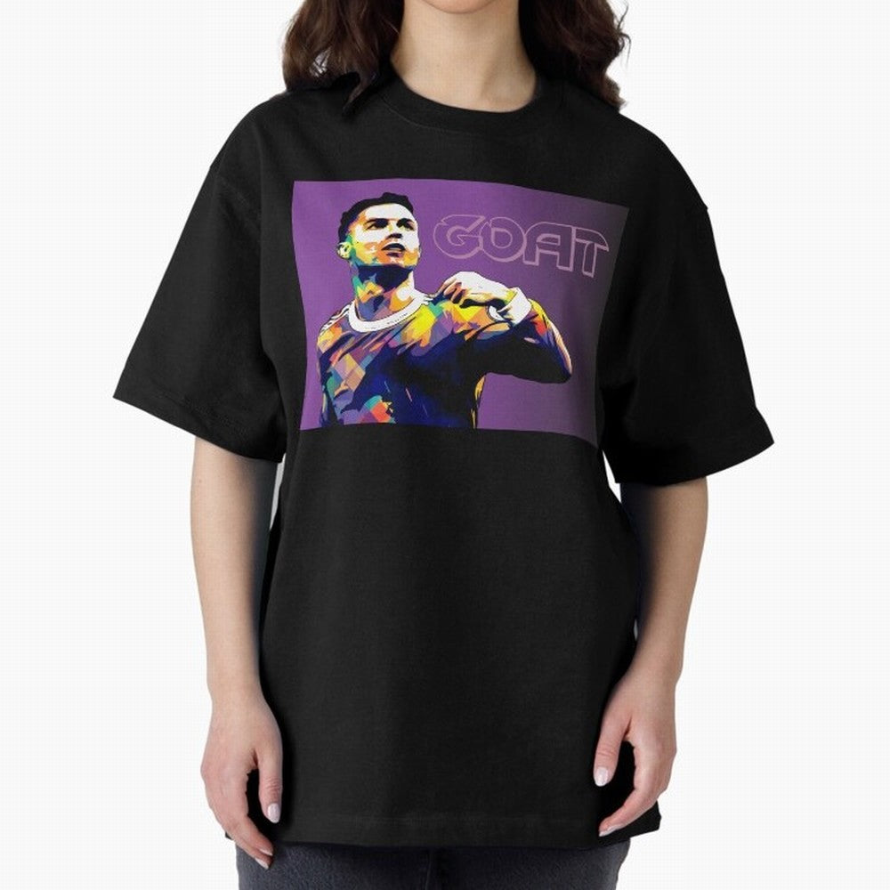Cristiano Ronaldo Goat Popart Oversized T-Shirt Bring International Match Energy to FIFA World Cup 2026 for Fans of Messi, CR7 and Mbappe and Spain, Bringing Stadium Memories, Football Loyalty, International Chants and Championship Tradition; Ideal