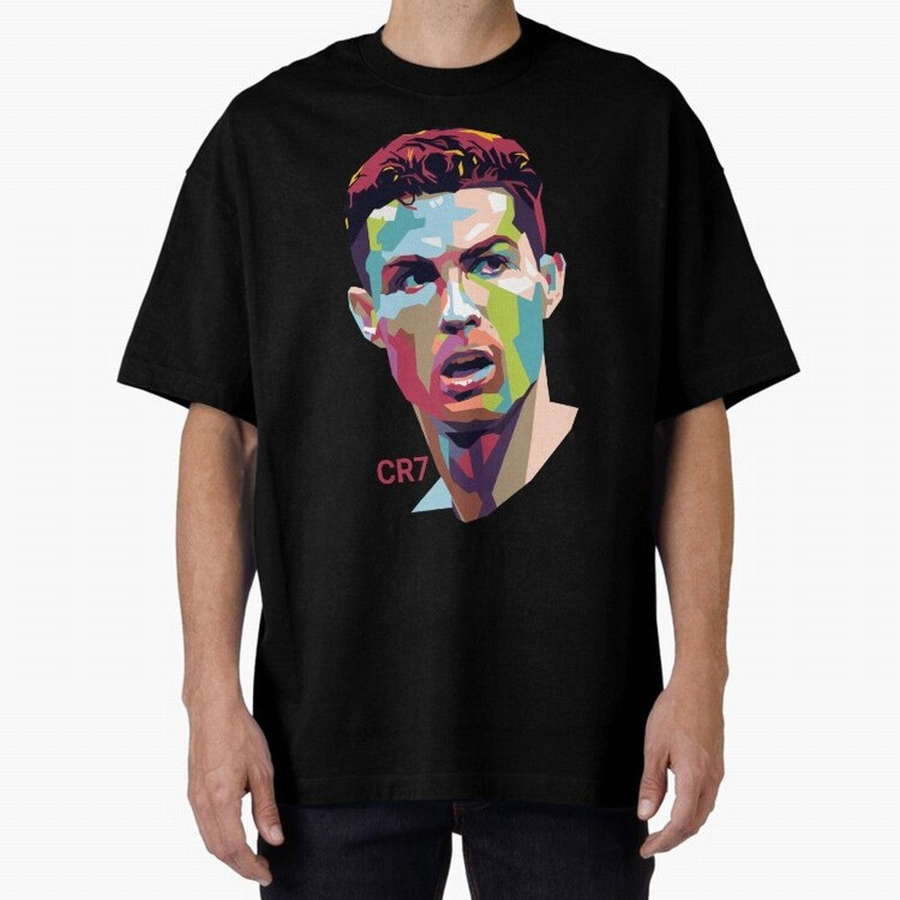 Cristiano Ronaldo Pop Art Portrait Oversized T-Shirt Celebrate the Next Chapter of Global Football Passion for FIFA World Cup 2026 Group Stage, Driven by Messi, Neymar and Mbappe, Netherlands, Game Day Rituals, Football Legends, Country Pride and