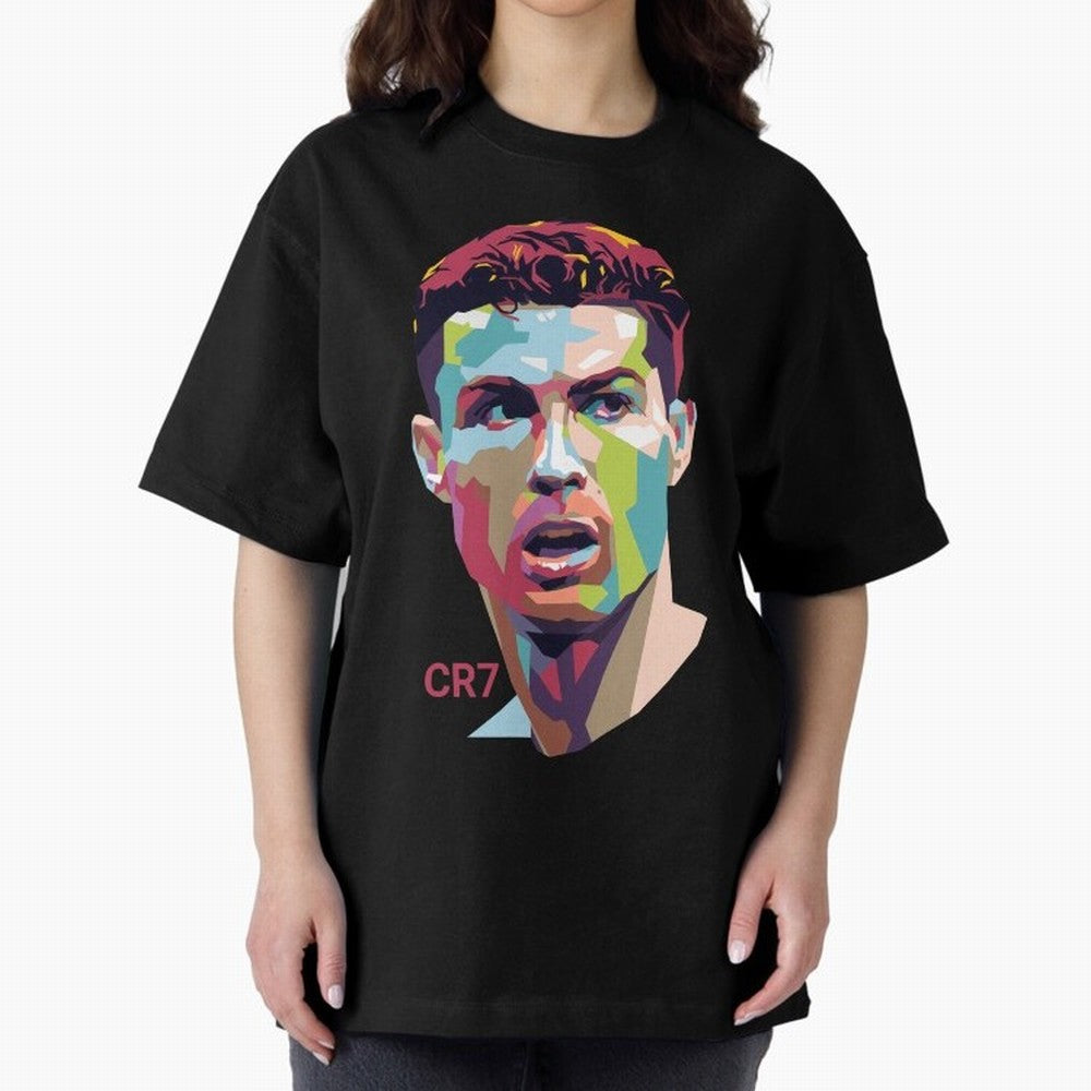 Cristiano Ronaldo Pop Art Portrait Oversized T-Shirt Celebrate the Next Chapter of Global Football Passion for FIFA World Cup 2026 Group Stage, Driven by Messi, Neymar and Mbappe, Netherlands, Game Day Rituals, Football Legends, Country Pride and