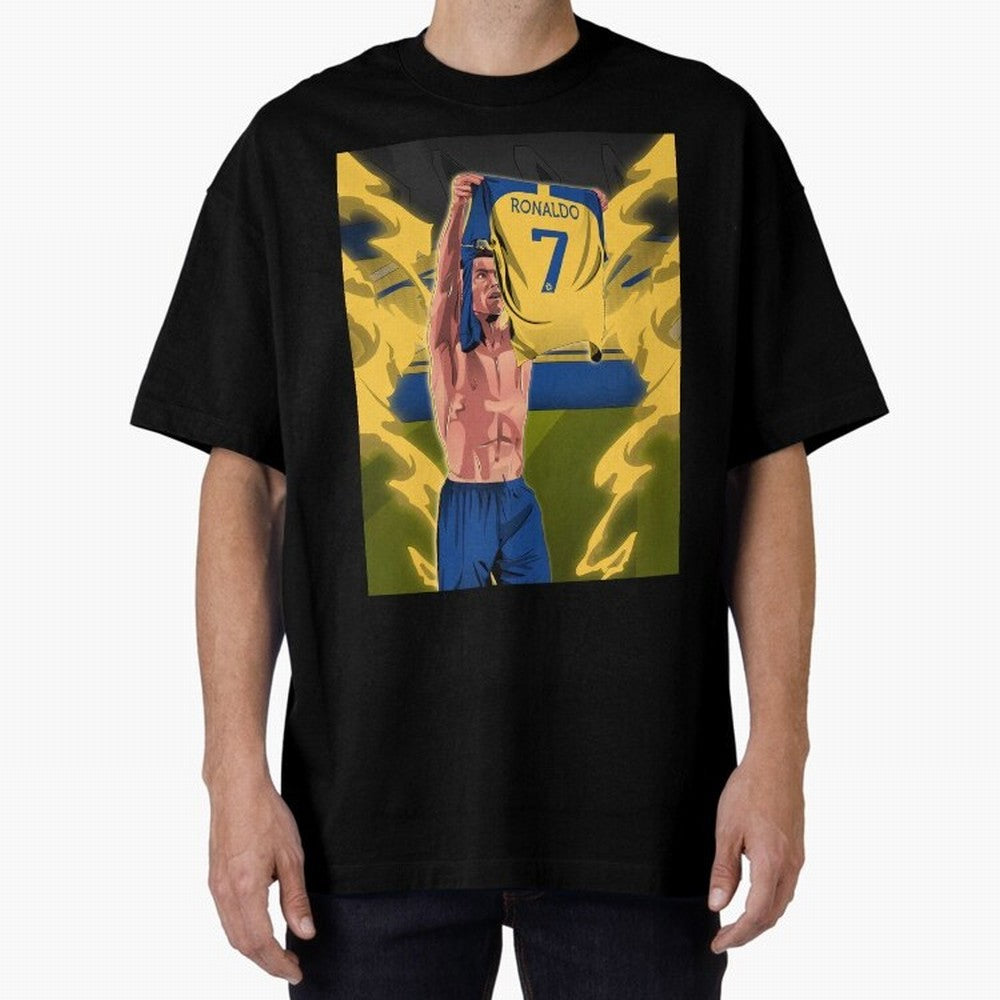 aksi copot kaos selebrasi Oversized T-Shirt Join FIFA World Cup 2026 Group Stage for Fans of CR7 and Portugal, Spain and Germany, Bringing Retro Football Energy, Iconic Rivalries, Trophy Chase Drama and Stadium Atmosphere; Perfect for People Who
