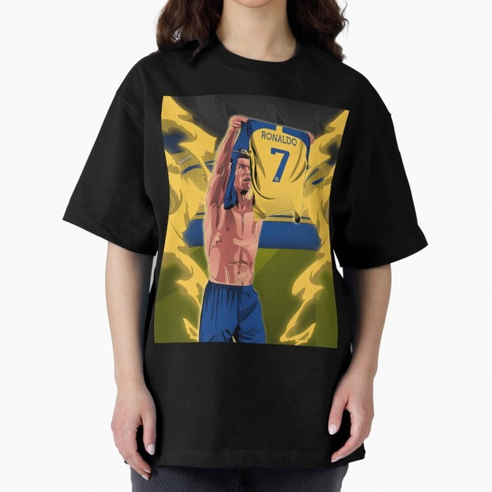 aksi copot kaos selebrasi Oversized T-Shirt Join FIFA World Cup 2026 Group Stage for Fans of CR7 and Portugal, Spain and Germany, Bringing Retro Football Energy, Iconic Rivalries, Trophy Chase Drama and Stadium Atmosphere; Perfect for People Who
