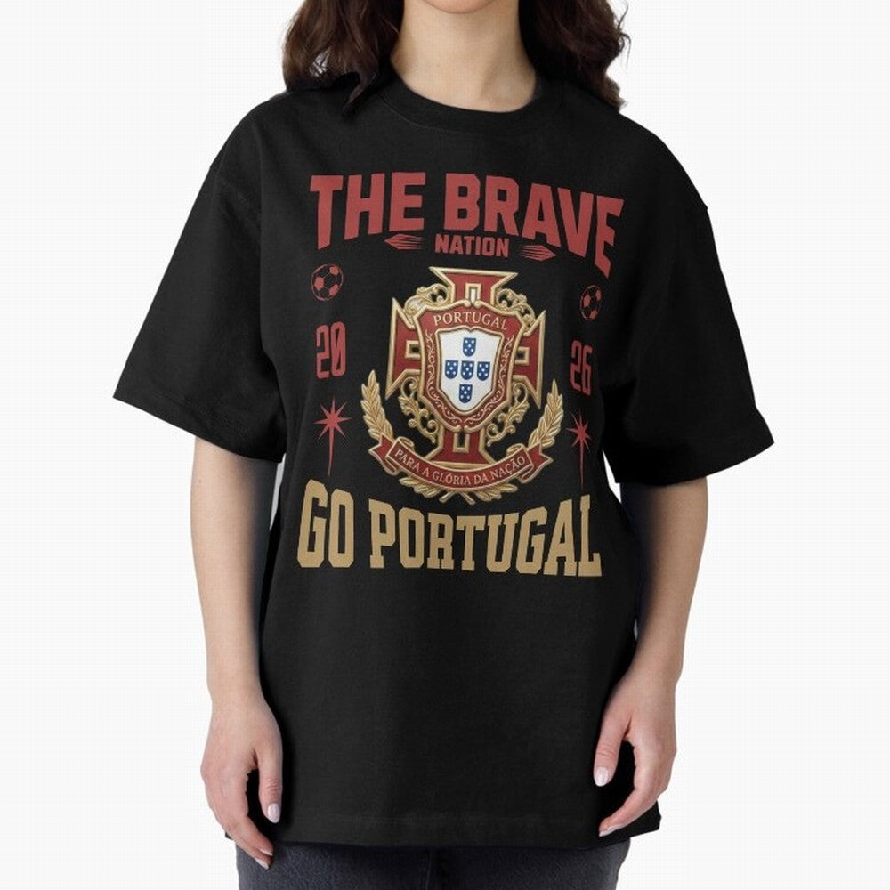 Portugal Soccer 2026 The Brave Nation Vintage Football Fan Design Oversized T-Shirt Support the Legends of FIFA World Cup 2026 Group Stage Capturing Messi, CR7 and Mbappe, Argentina Energy, Champion Mindset, Group Stage Buzz, Knockout Tension and
