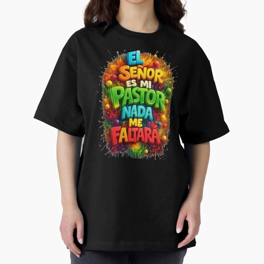 Modern 3D Psalm 23 Spanish Christian Art - El Se?or es mi Pastor Oversized T-Shirt Capture Stadium Memories from Match Day Hype around FIFA World Cup 2026 USA Canada Mexico, Messi and Cristiano Ronaldo, England and Germany, Worldwide Fan Energy,