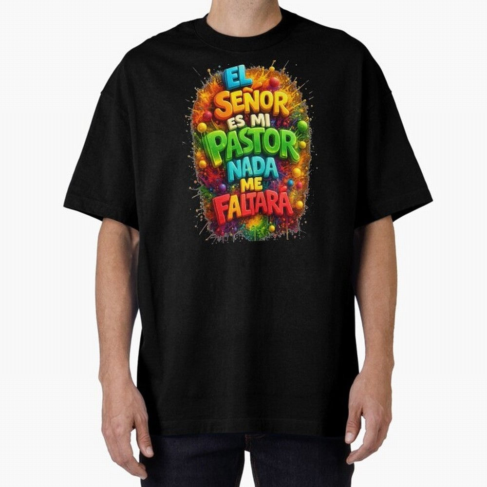 Modern 3D Psalm 23 Spanish Christian Art - El Se?or es mi Pastor Oversized T-Shirt Capture Stadium Memories from Match Day Hype around FIFA World Cup 2026 USA Canada Mexico, Messi and Cristiano Ronaldo, England and Germany, Worldwide Fan Energy,