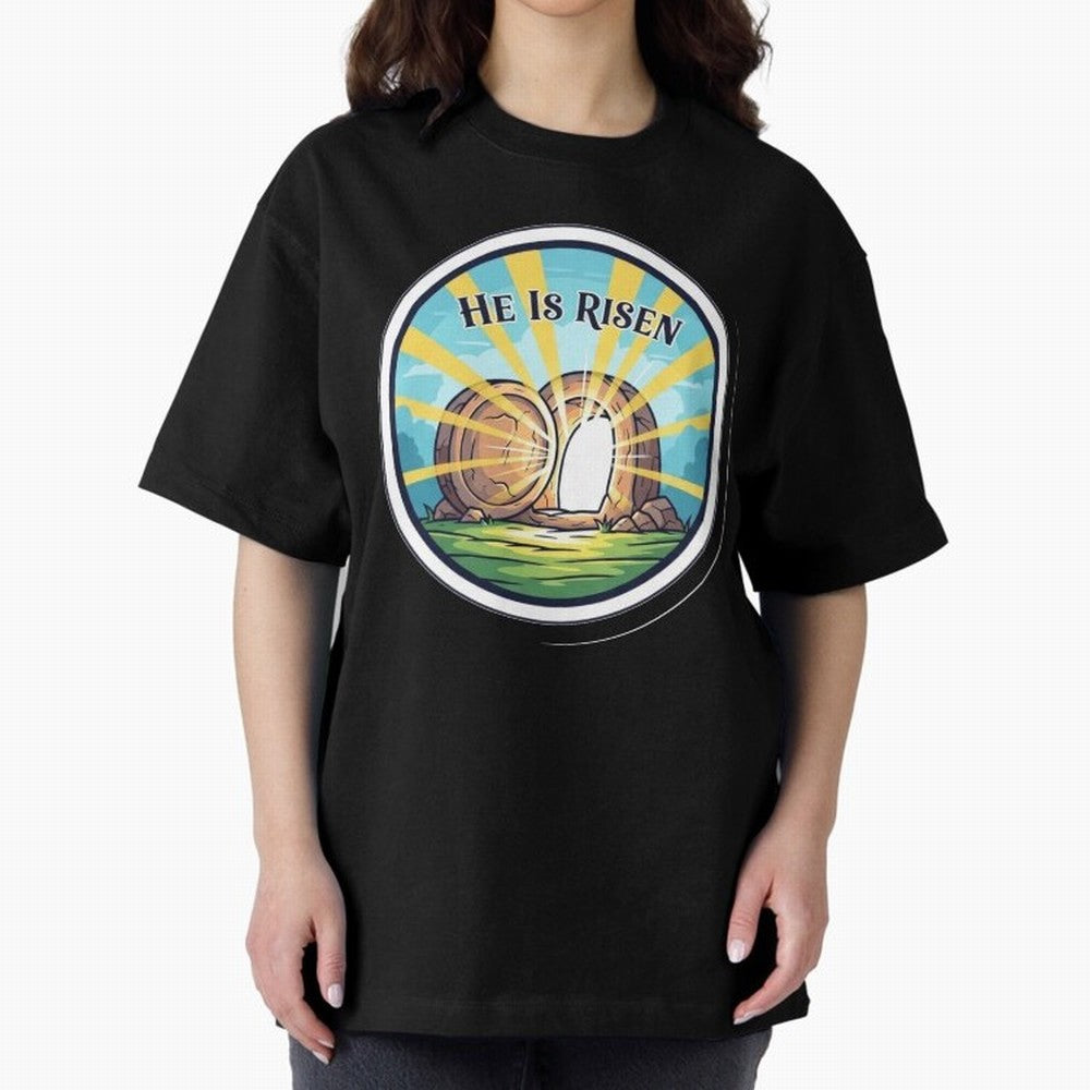 He Is Risen Indeed Easter Faith Sticker Oversized T-Shirt Celebrate Rivalries and Pride in Match Day Hype around FIFA World Cup 2026 Group Stage, Mbappe and Neymar, Brazil, Sports Nostalgia, International Competition, Famous Players and