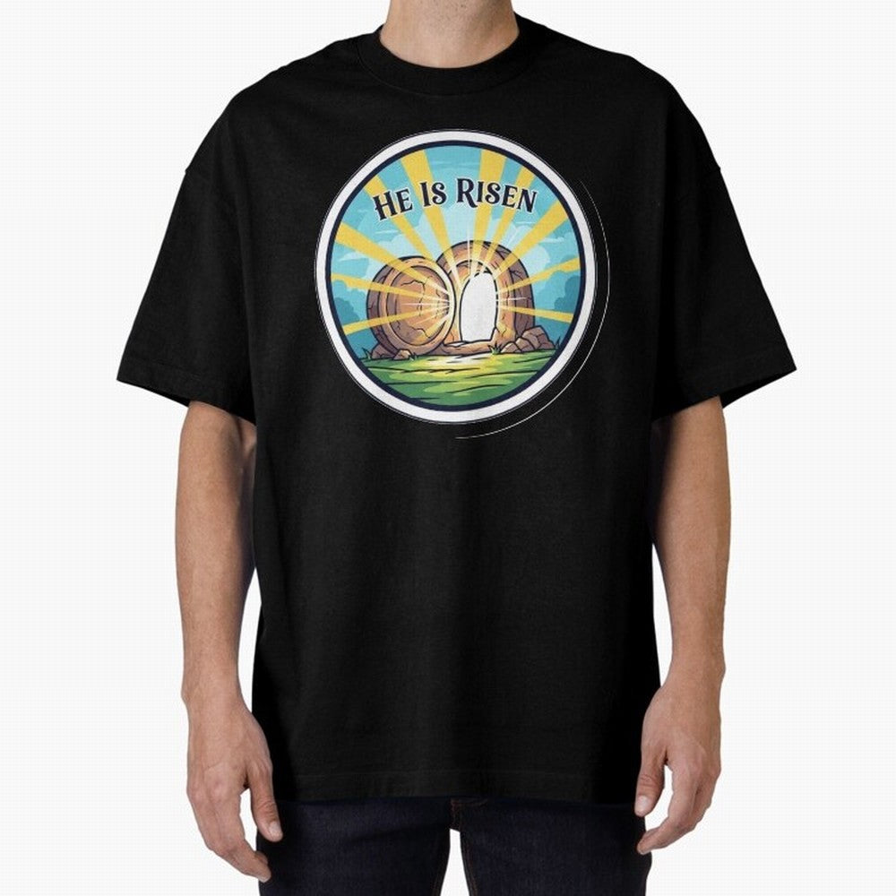 He Is Risen Indeed Easter Faith Sticker Oversized T-Shirt Celebrate Rivalries and Pride in Match Day Hype around FIFA World Cup 2026 Group Stage, Mbappe and Neymar, Brazil, Sports Nostalgia, International Competition, Famous Players and