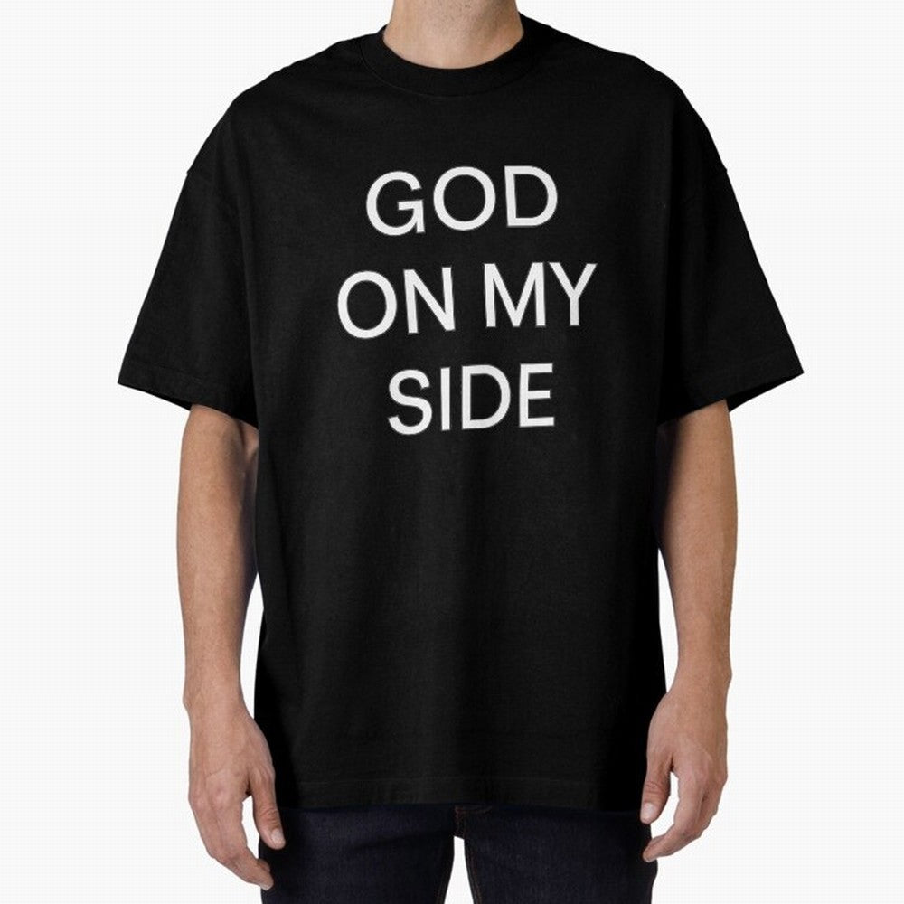 God On My Side - Minimalist Christian Outline Typography Oversized T-Shirt Celebrate Rivalries and Pride in FIFA World Cup 2026 USA Canada Mexico Spirit, Made for Argentina and Brazil, Messi and Cristiano Ronaldo, Football Passion, Legendary