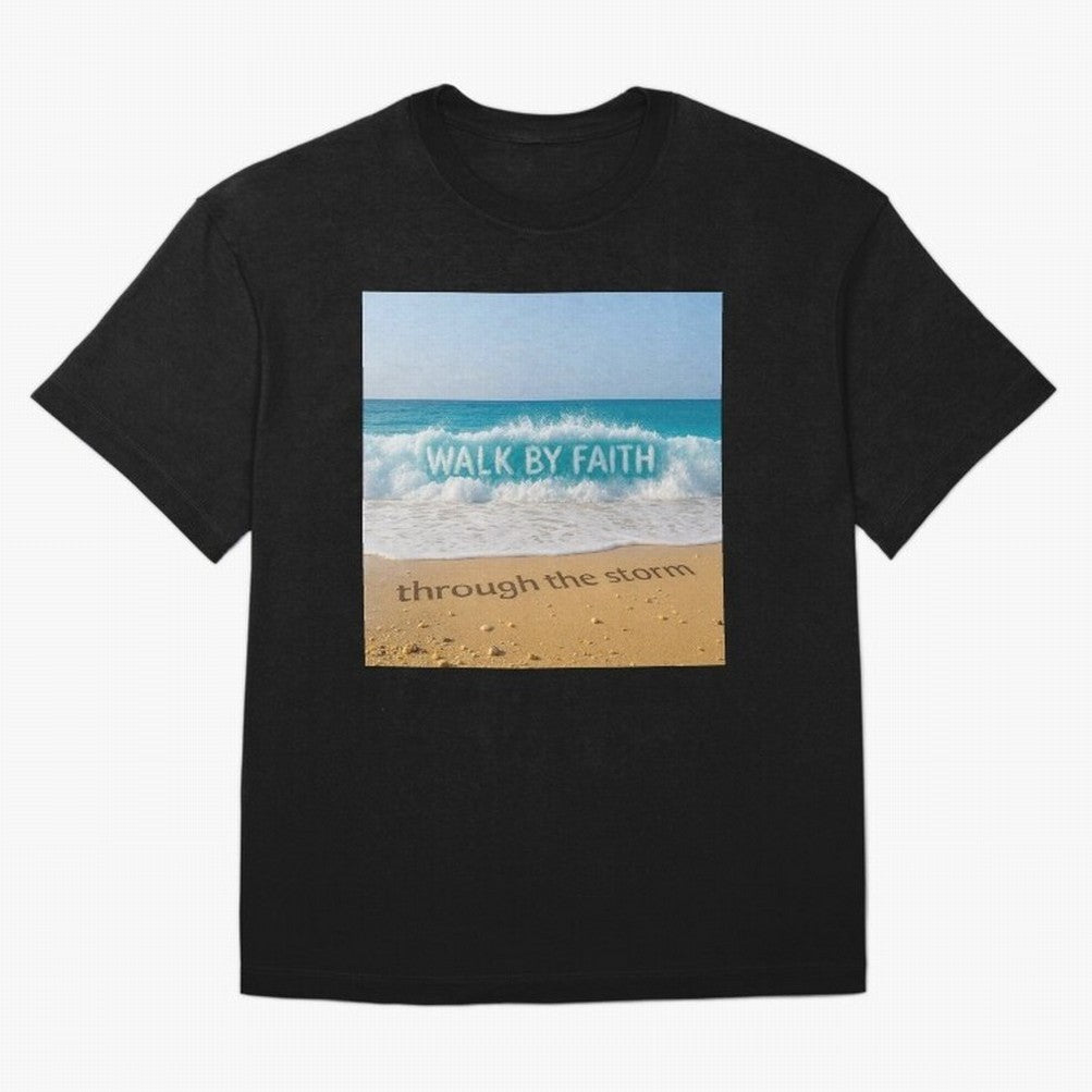 WALK BY FAITH - Through the Storm - Ocean Wave Art Oversized T-Shirt Carry the Dream of FIFA World Cup 2026 USA Canada Mexico Spirit, Highlighting England, France and Netherlands, Messi and Cristiano Ronaldo, Football Passion, Legendary