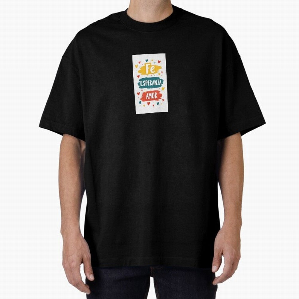 Fe Esperanza Amor Oversized T-Shirt Stand with FIFA World Cup 2026 USA Canada Mexico Spirit, Connected to France and Portugal, Messi, Neymar and Mbappe, Vintage Soccer Flavor, Modern Football Stars, National Flags and Final Night Emotion; Made for