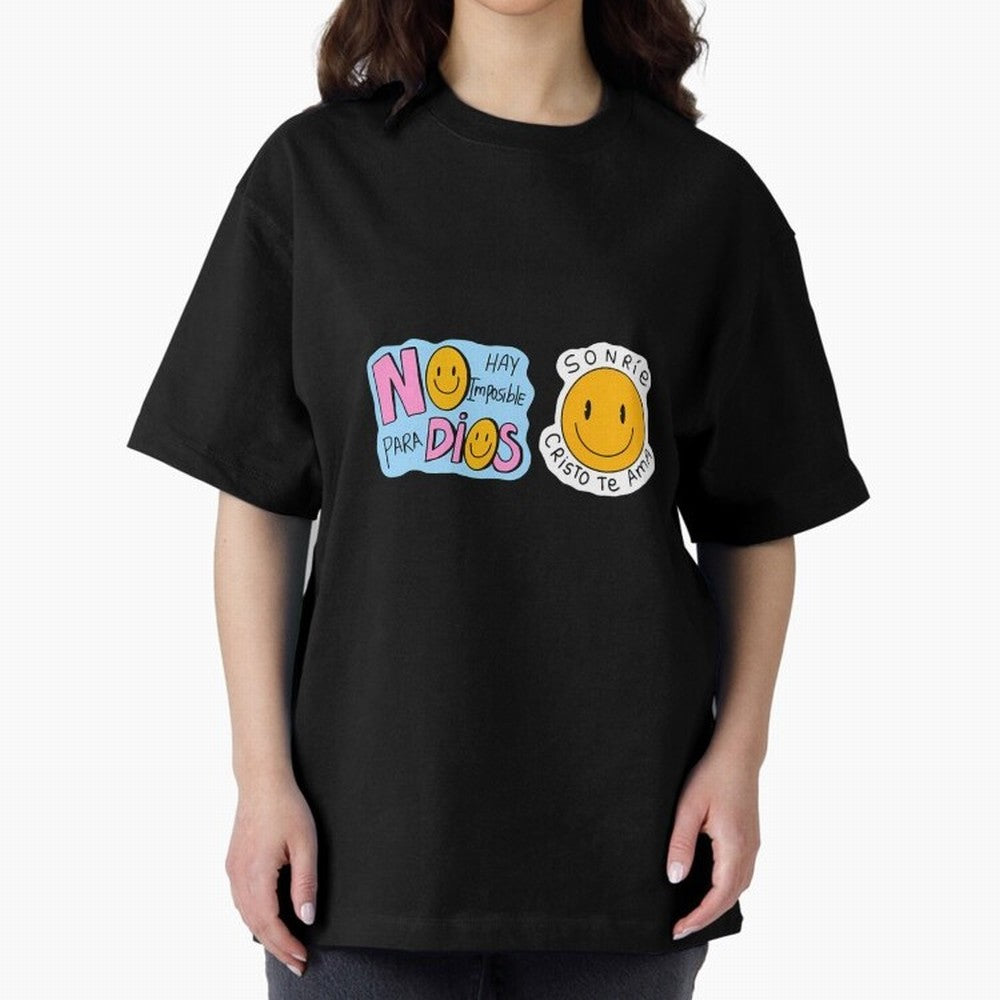 No Hay Imposibles Para Dios Sonrie Cristo Te Ama Oversized T-Shirt Join Supporters Worldwide for Global Football Passion for FIFA World Cup 2026 Group Stage, Featuring Cristiano Ronaldo, Haaland and CR7, Spain, Stadium Chants, National Pride,