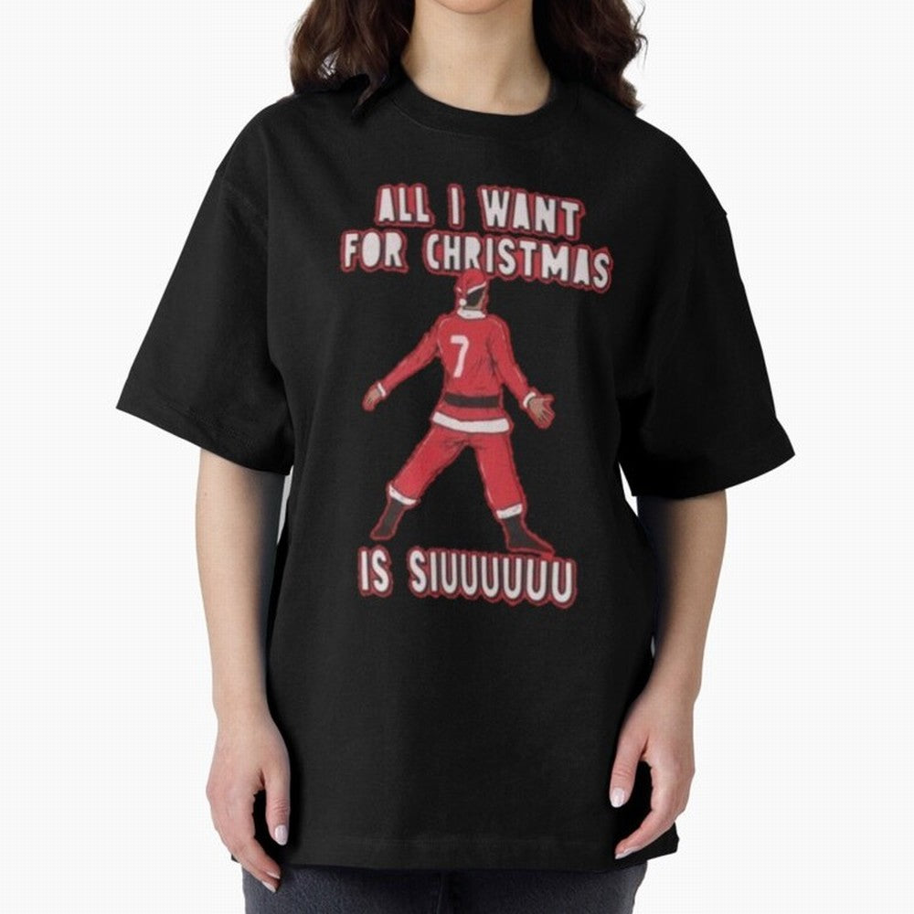All I Want For Christmas Is Siuuu (3) Oversized T-Shirt Follow Every Goal of Global Football Passion for FIFA World Cup 2026 Group Stage, Driven by Messi, Neymar and Mbappe, Argentina, France and Brazil, Vintage Soccer Flavor, Modern Football