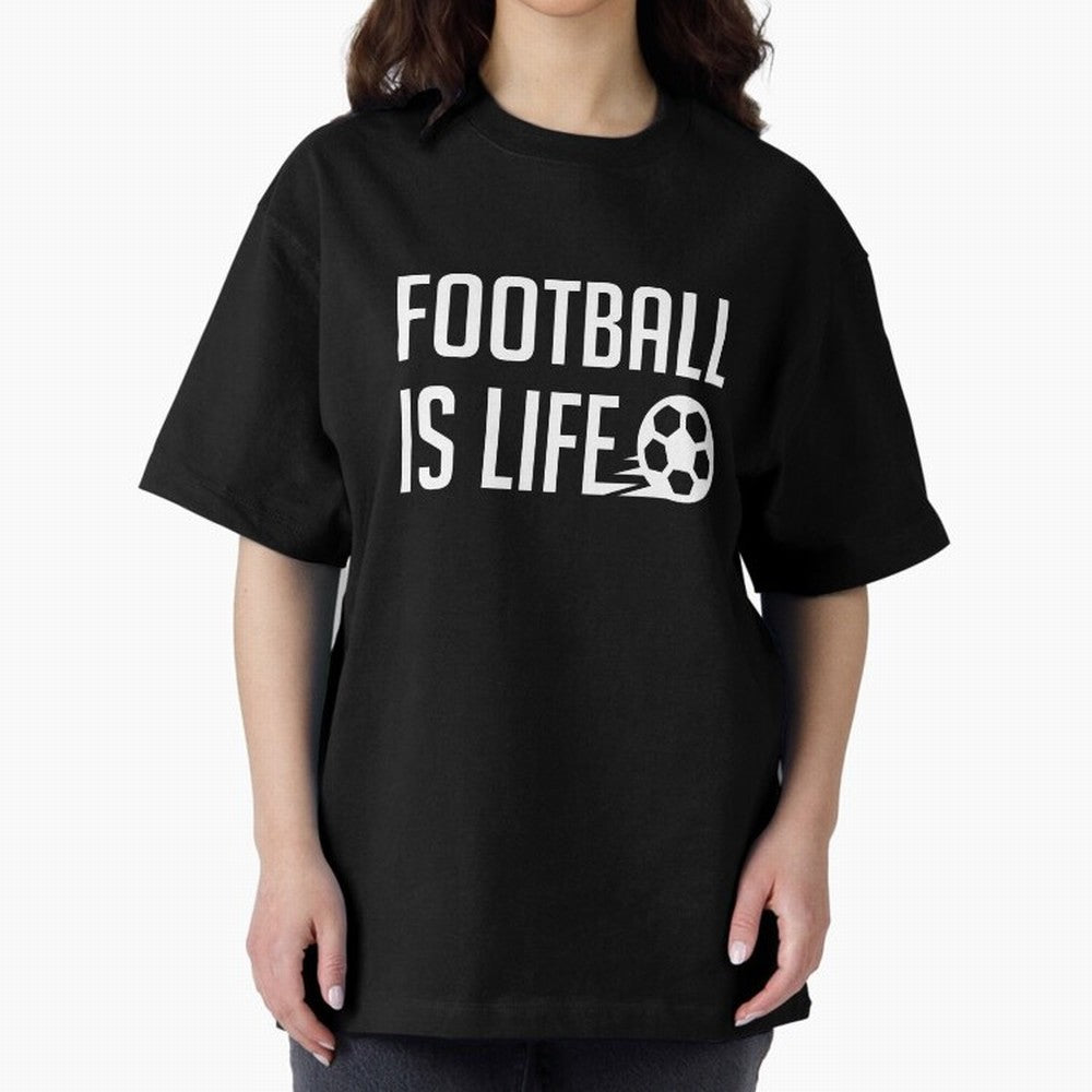 Football Is Life (Red BG) Oversized T-Shirt Turn Football Passion into Global Football Passion for FIFA World Cup 2026, Inspired by Messi, CR7 and Mbappe, England and Germany, Game Day Rituals, Football Legends, Country Pride and the Road to the