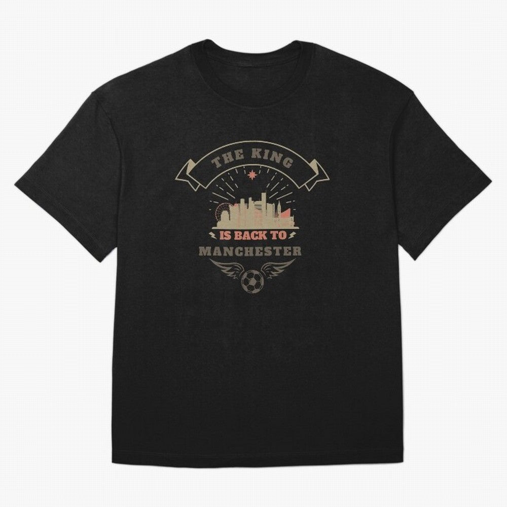 The king is Back To Manchester Oversized T-Shirt Make Your Look Match FIFA World Cup 2026 Capturing CR7 and Messi, France Energy, Sports Nostalgia, International Competition, Famous Players and Unforgettable Victories; Perfect for People Who Love