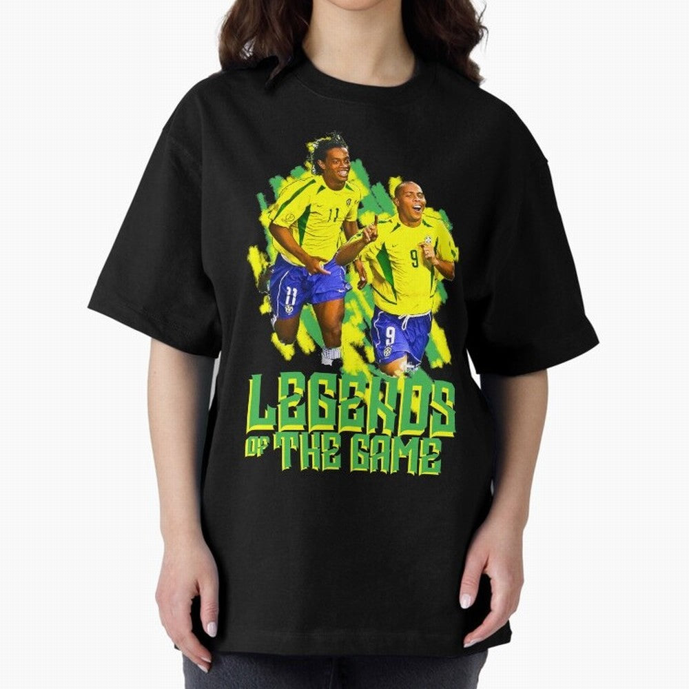 Ronaldinho and ronaldo brazil football print art Oversized T-Shirt Bring a Champion Mindset to the FIFA World Cup 2026 Journey through Neymar, Haaland and Cristiano Ronaldo Highlights, England and Germany Pride, Football Passion, Legendary