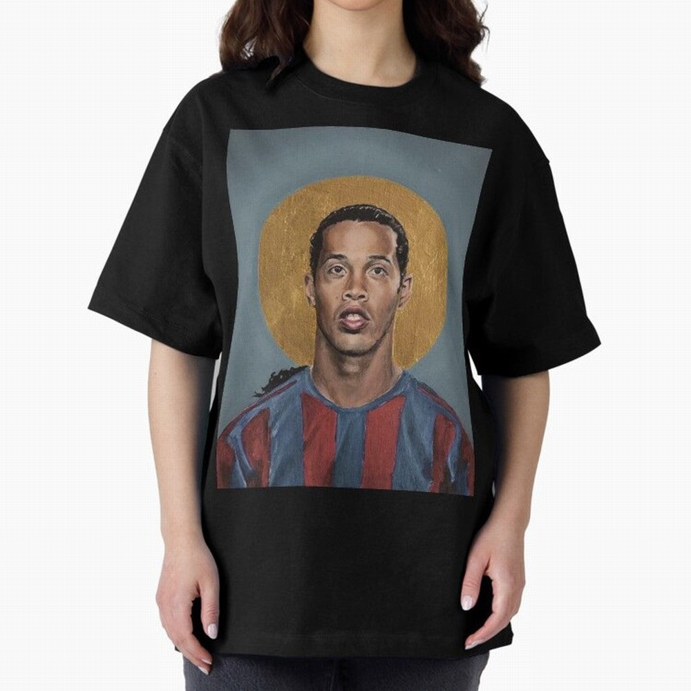 Art Ronaldinho Painting Oversized T-Shirt Stand with Match Day Hype around FIFA World Cup 2026, Messi, CR7 and Mbappe, Brazil, Portugal and Argentina, Match Day Excitement, Supporter Culture, Golden Goals and Global Football Passion; Created for