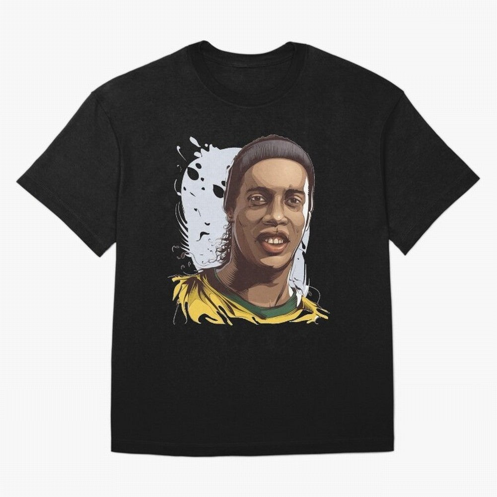 Illustration Ronaldinho Art Oversized T-Shirt Bring Global Tournament Vibes to Global Football Passion for FIFA World Cup 2026 Group Stage, Celebrating Messi and Cristiano Ronaldo, Portugal, Football Festival Excitement, Trophy Ambitions, Country