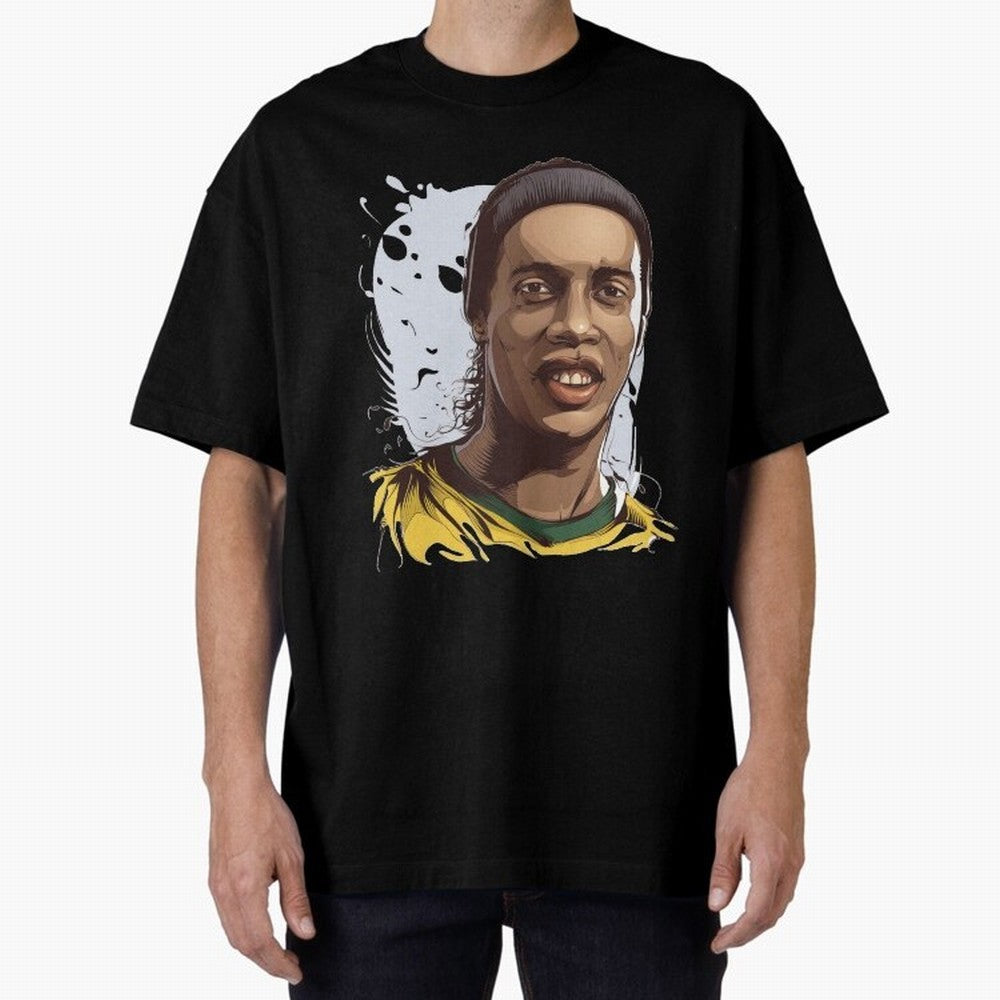 Illustration Ronaldinho Art Oversized T-Shirt Bring Global Tournament Vibes to Global Football Passion for FIFA World Cup 2026 Group Stage, Celebrating Messi and Cristiano Ronaldo, Portugal, Football Festival Excitement, Trophy Ambitions, Country