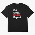 Eat, Sleep, United, Repeat - Funny Manchester United Quote Oversized T-Shirt Celebrate the Road through FIFA World Cup 2026 USA Canada Mexico Capturing Cristiano Ronaldo, Haaland and CR7, Argentina and Brazil Energy, Football Festival Excitement,