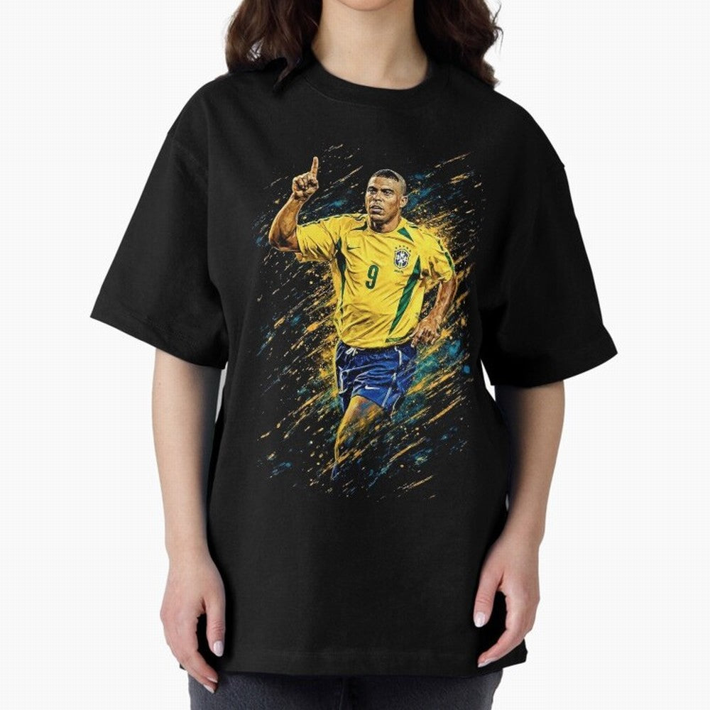 R9 Ronaldo Football Legend Oversized T-Shirt Capture FIFA World Cup 2026 Group Stage with Haaland and Mbappe, France Energy, Championship Spirit, Famous Goals, Roaring Crowds and International Football Unity; Great for Watch Parties, Sports Bars,