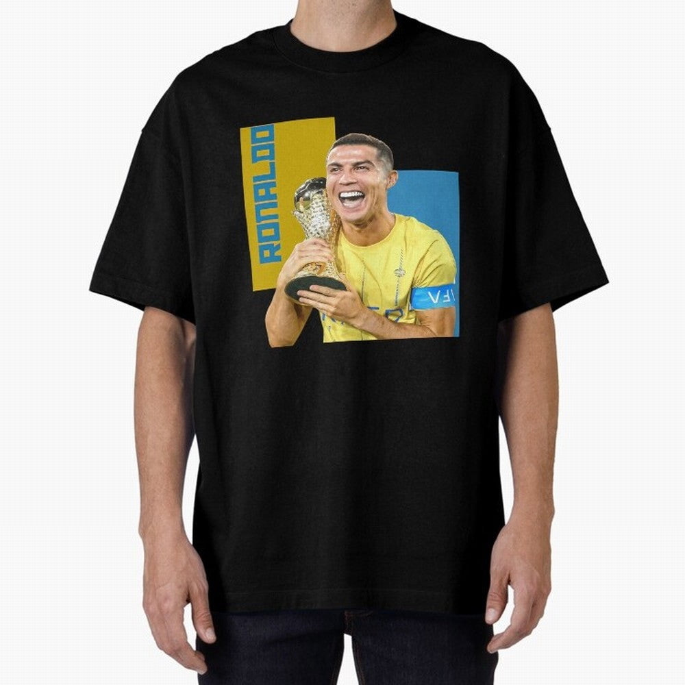 Ronaldo Oversized T-Shirt Honor Football Greatness during Global Football Passion for FIFA World Cup 2026 USA Canada Mexico, Celebrating Messi, CR7 and Mbappe, Portugal, Spain and Germany, Sports Nostalgia, International Competition, Famous Players
