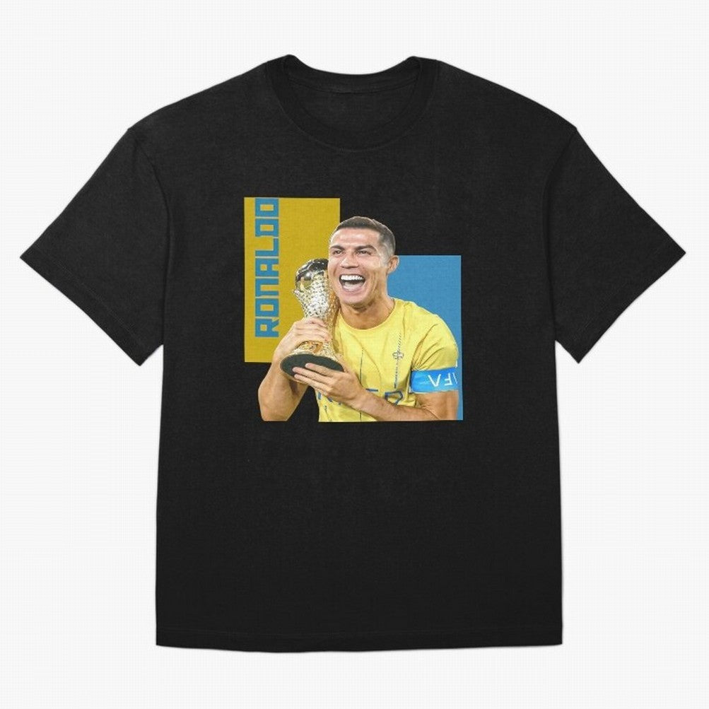 Ronaldo Oversized T-Shirt Honor Football Greatness during Global Football Passion for FIFA World Cup 2026 USA Canada Mexico, Celebrating Messi, CR7 and Mbappe, Portugal, Spain and Germany, Sports Nostalgia, International Competition, Famous Players