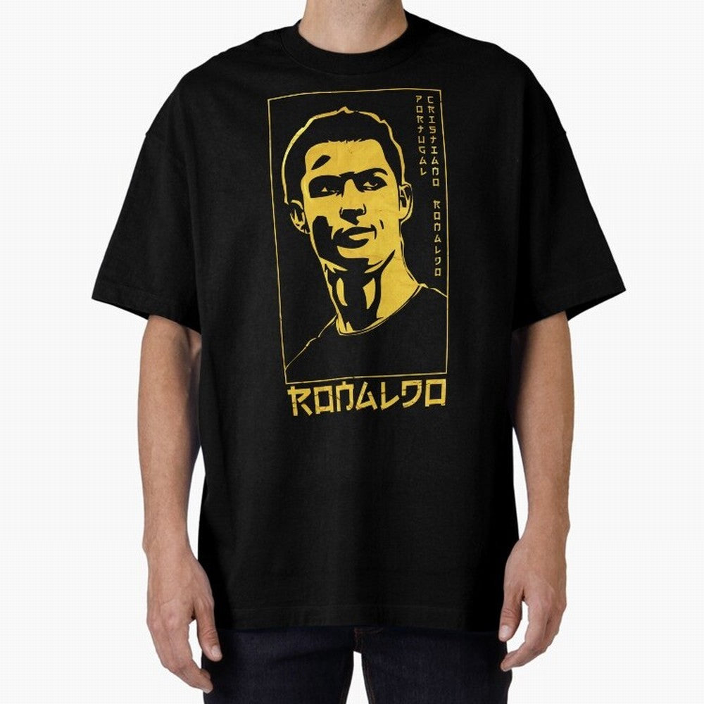 Ronaldo Golden Style Portrait art illustration Oversized T-Shirt Celebrate Global Football Passion for FIFA World Cup 2026 USA Canada Mexico, Filled with Messi and Cristiano Ronaldo, England, Championship Spirit, Famous Goals, Roaring Crowds and